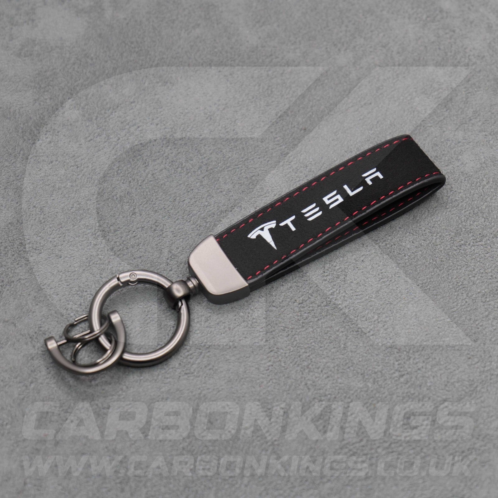 Tesla Suede Key Ring Chain Model S 3 X Y Alcantara Red Stitching Premium