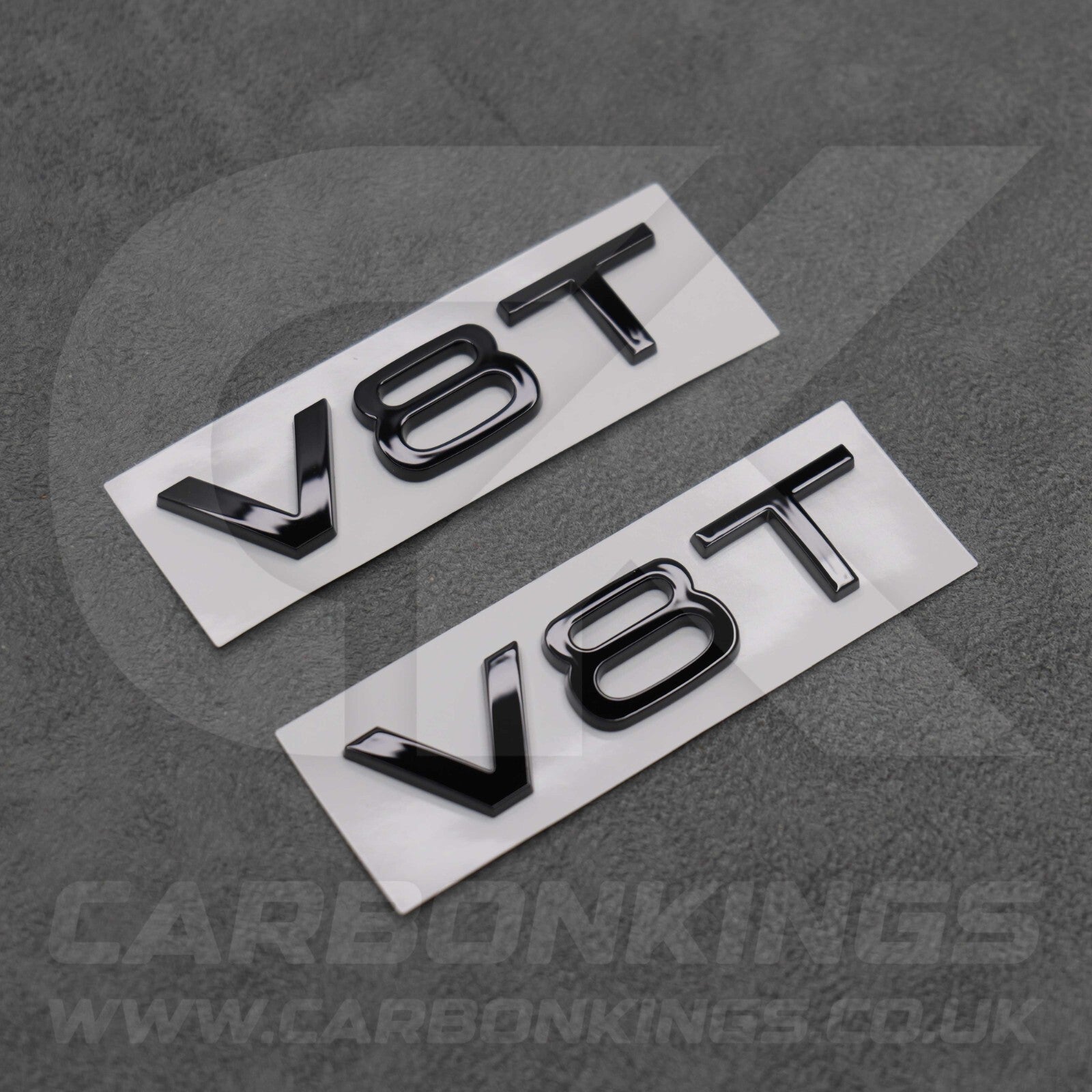2x Gloss Black V8T Side Wing Badge Emblems Audi SQ7 S6 S5 RS4 RS5 RS6 RS7 S8
