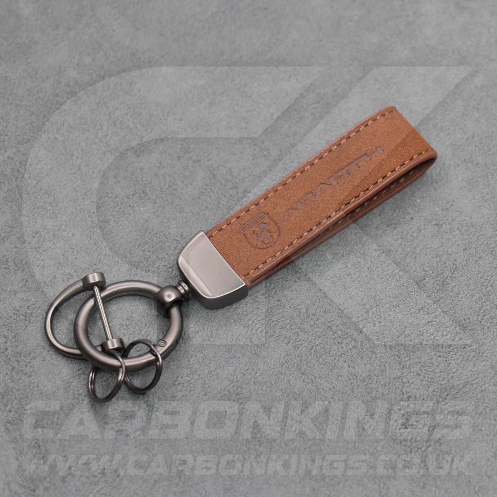 Fiat Abarth Brown Suede Key Ring Chain Alcantara Stitched 500 595 695 Punto