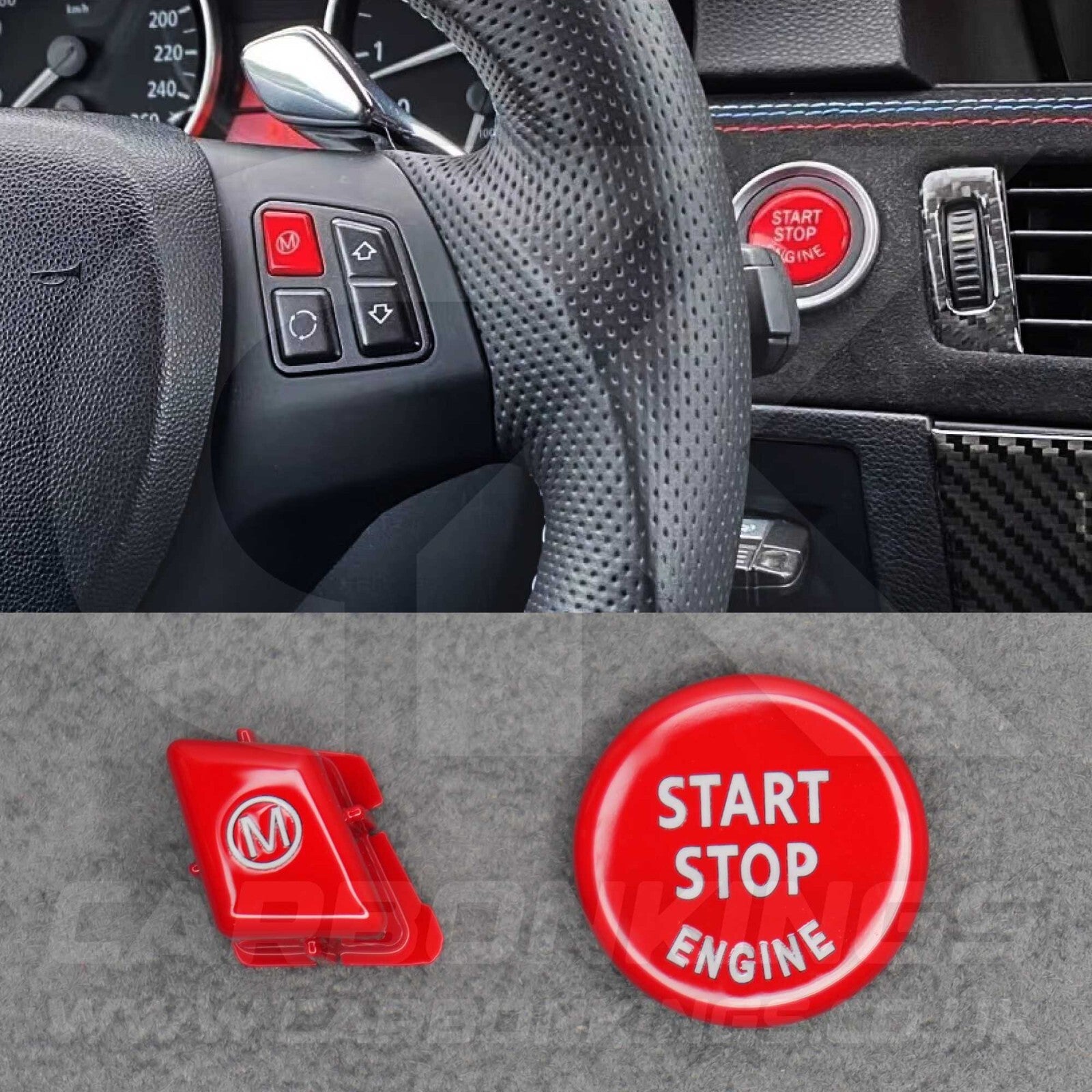 BMW Red M Mode & Start Button Set for Steering Wheel E90 E92 E93 M3 4.0 V8