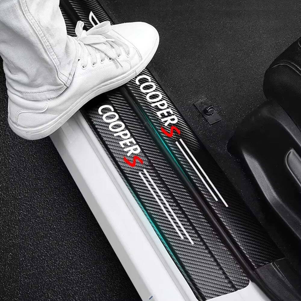 Mini Cooper S Carbon Fibre Anti Scratch Door Sill Protector Set Protection R55 +