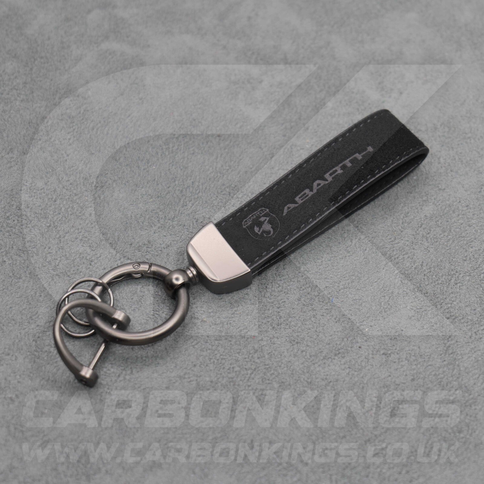 Fiat Abarth Black Suede Key Ring Chain Alcantara Stitched 500 595 695 Punto
