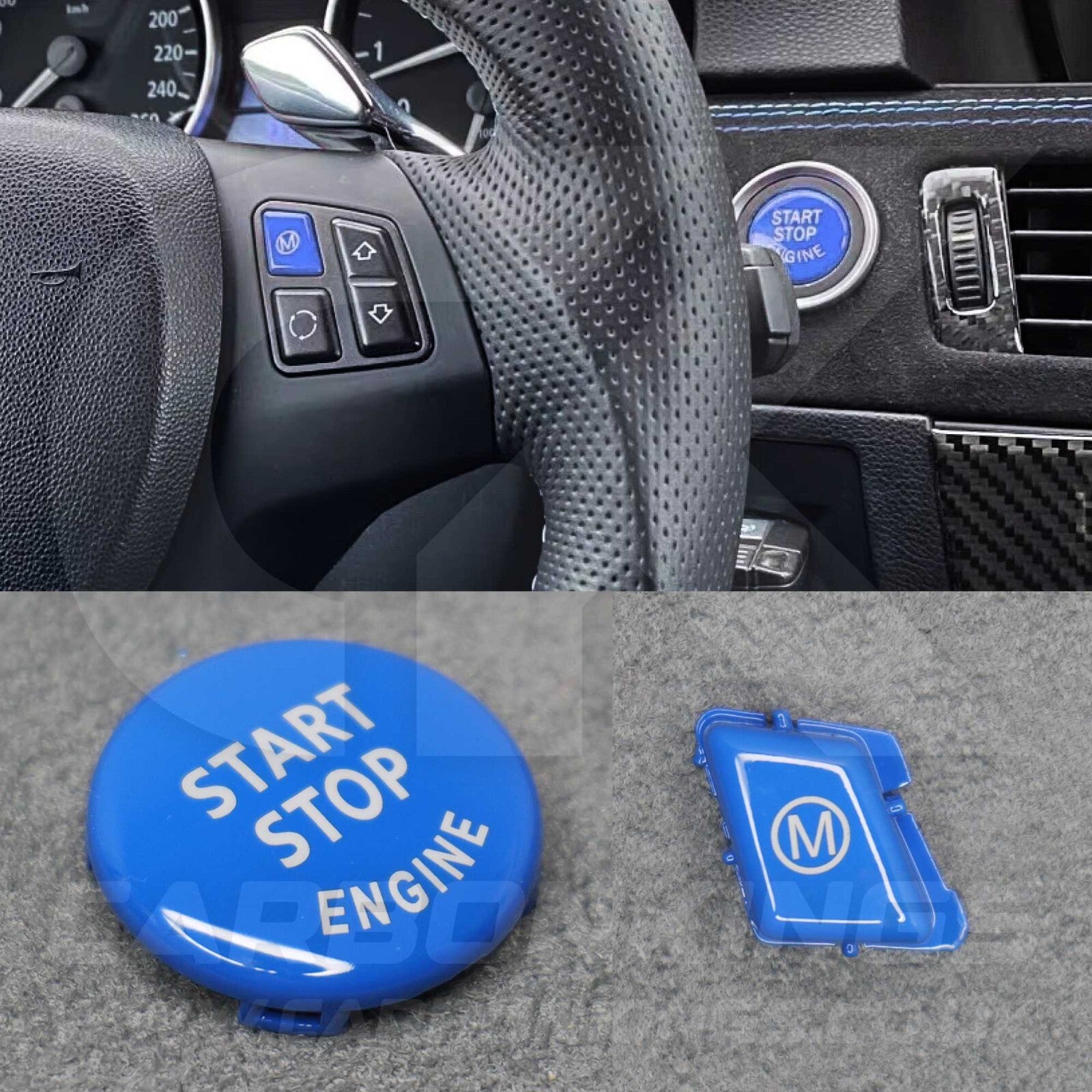 BMW Blue M Mode & Start Button Set for Steering Wheel E90 E92 E93 M3 4.0 V8