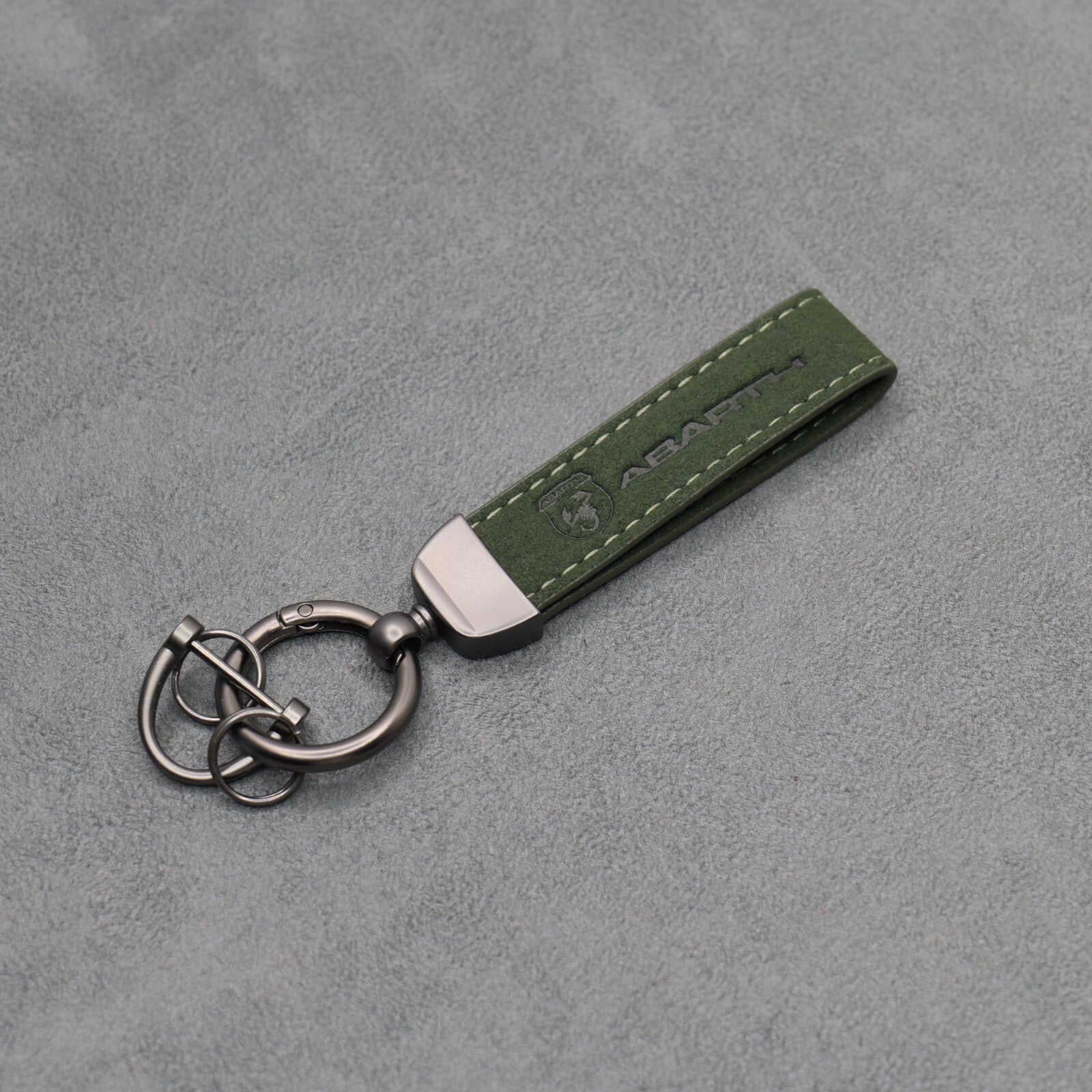 Fiat Abarth Dark Green Suede Key Ring Chain Alcantara Stitched 500 595 695 Punto