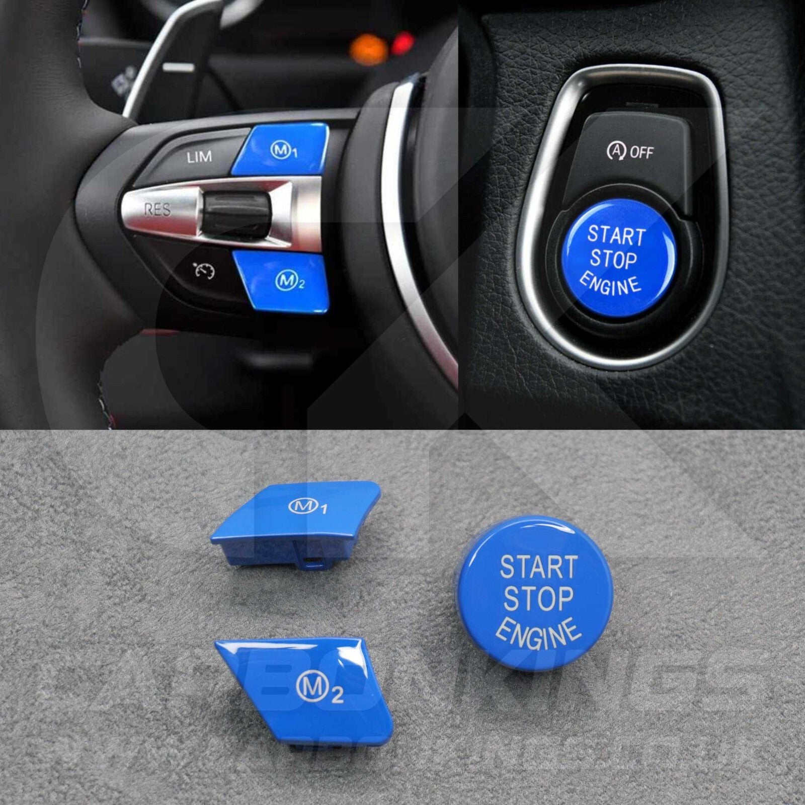 BMW Blue M1 M2 & Start Engine Button Set for M2 M3 M4 F80 F82 F83 F87 M5 M6 F10