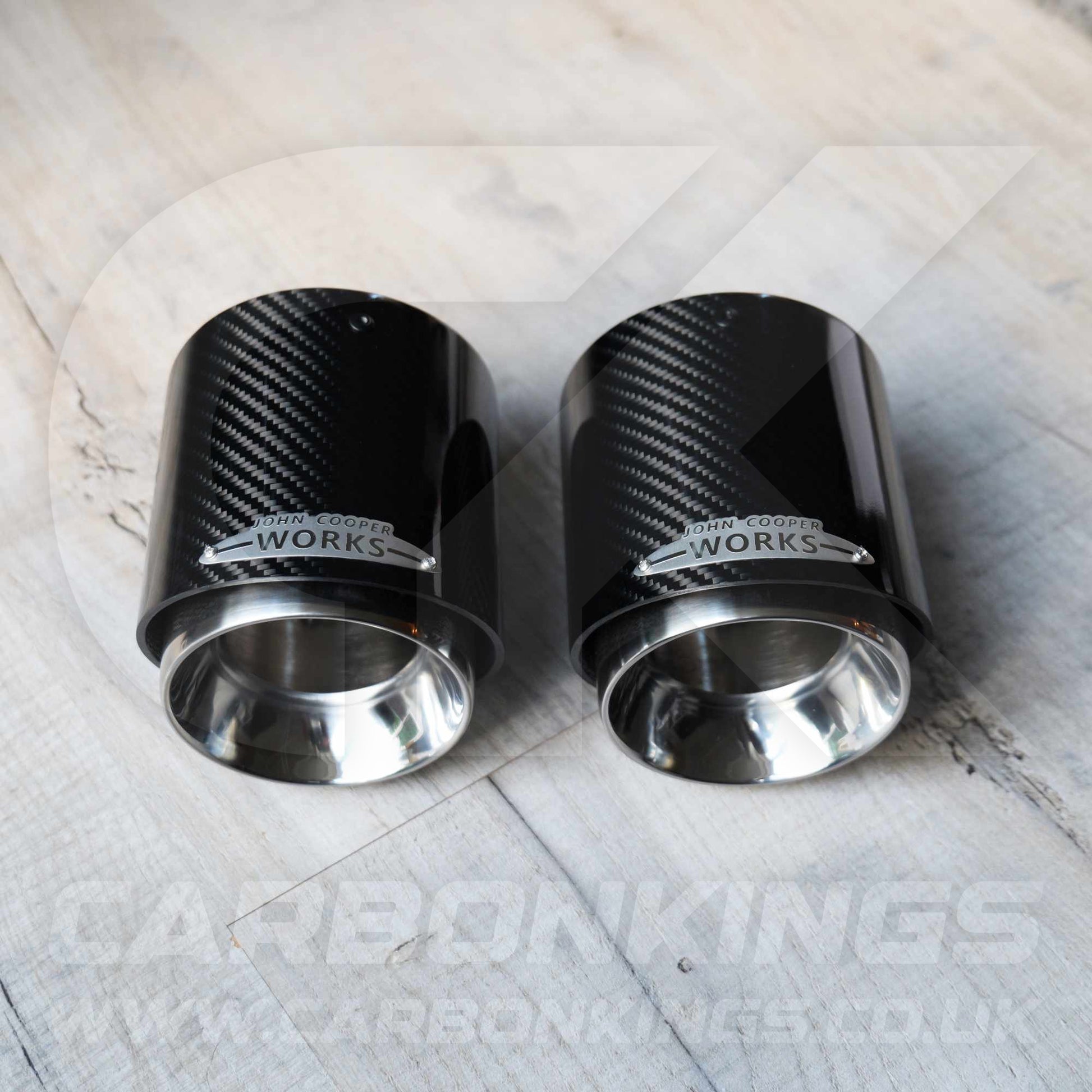 2x 85mm Mini JCW Carbon Fibre / Silver Exhaust Tips F54 F55 F56 F57 F60 R55 R56