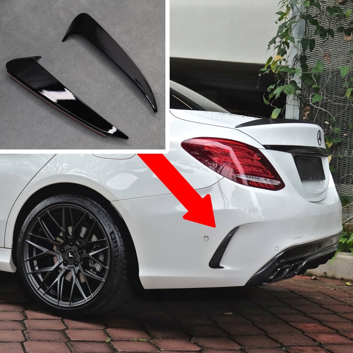 Gloss Black Rear Bumper Side Vent Trims for Mercedes C43 C63 Saloon W205 C Class AMG - Exterior Styling | Carbon Kings