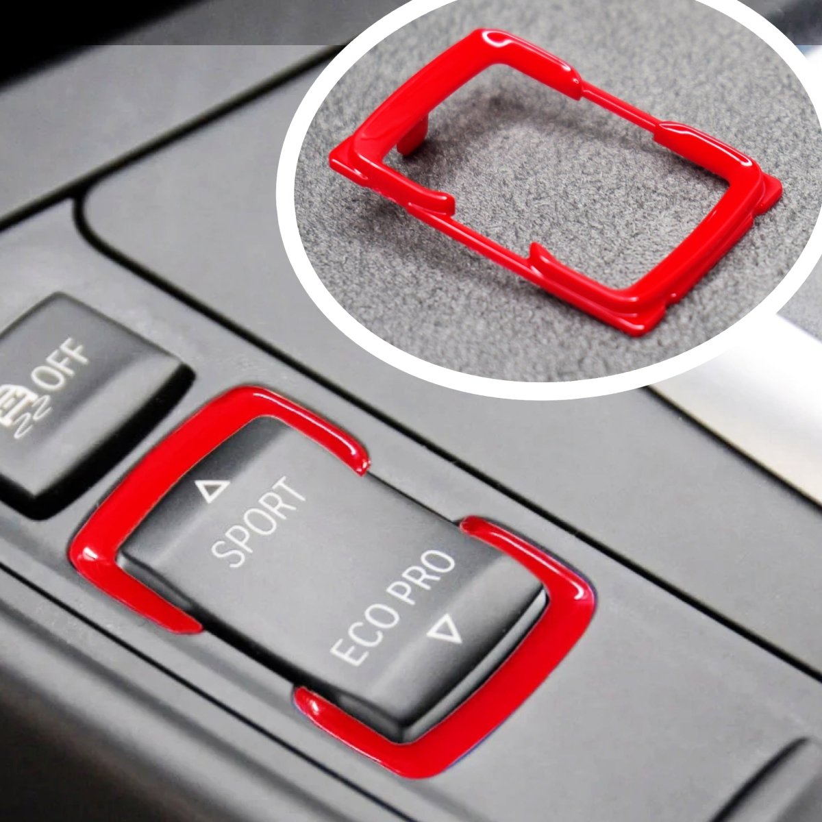 Red Sport Eco Pro Centre Button Trim for BMW F20 F21 F22 F30 F32 F33 F36 i3 i3S - Interior Styling | Carbon Kings