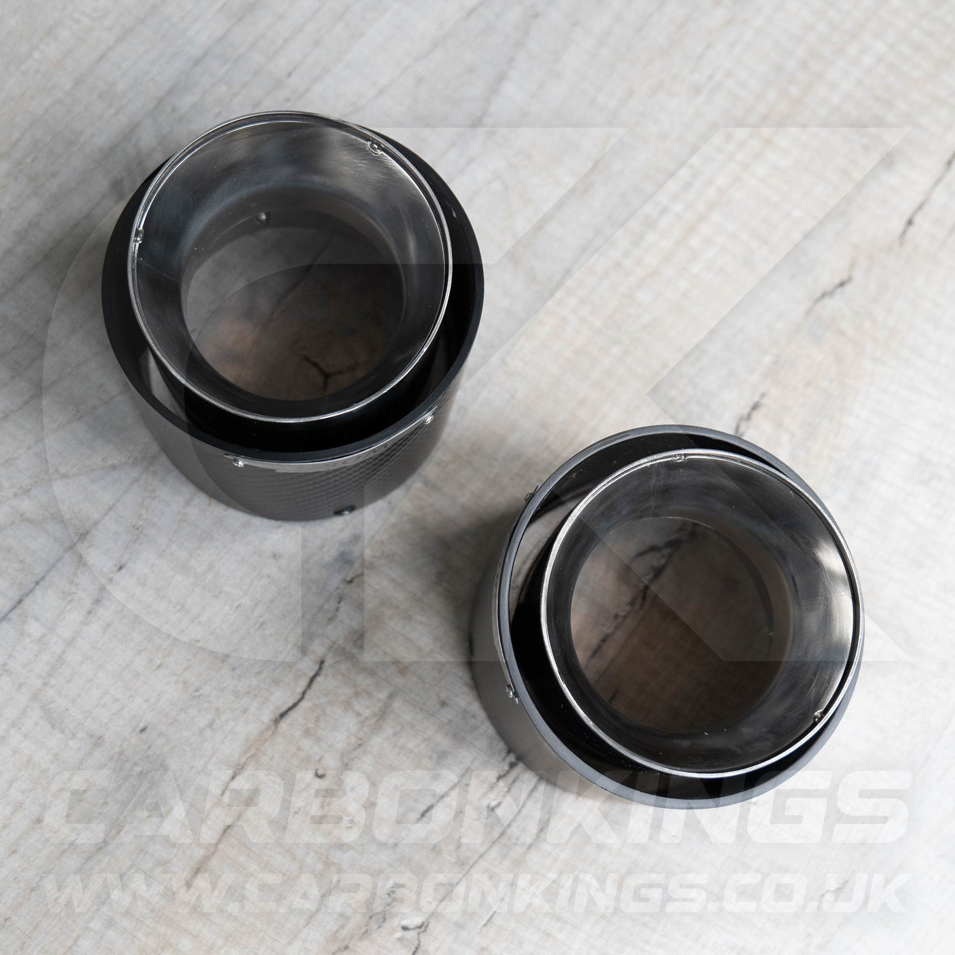 2x 85mm Mini JCW Satin Carbon Fibre / Silver Exhaust Tips F54 F55 F56 F57 F60 R55 R56