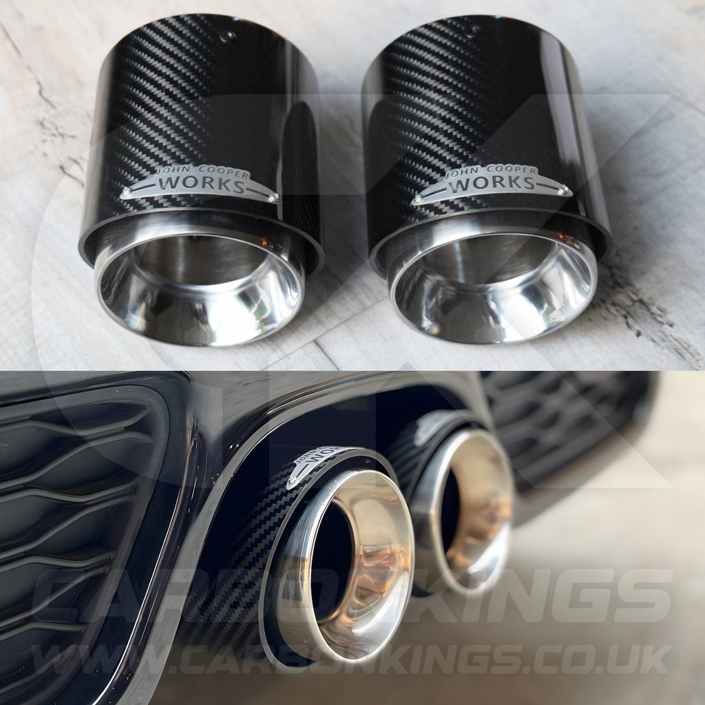 2x 85mm Mini JCW Carbon Fibre / Silver Exhaust Tips F54 F55 F56 F57 F60 R55 R56