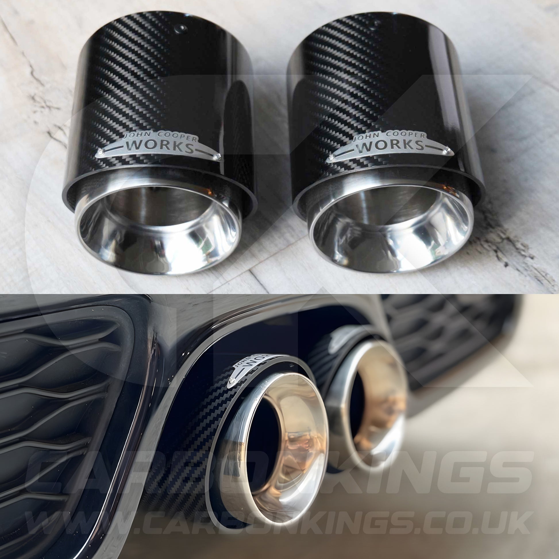 2x 85mm Mini JCW Carbon Fibre / Silver Exhaust Tips F54 F55 F56 F57 F60 R55 R56