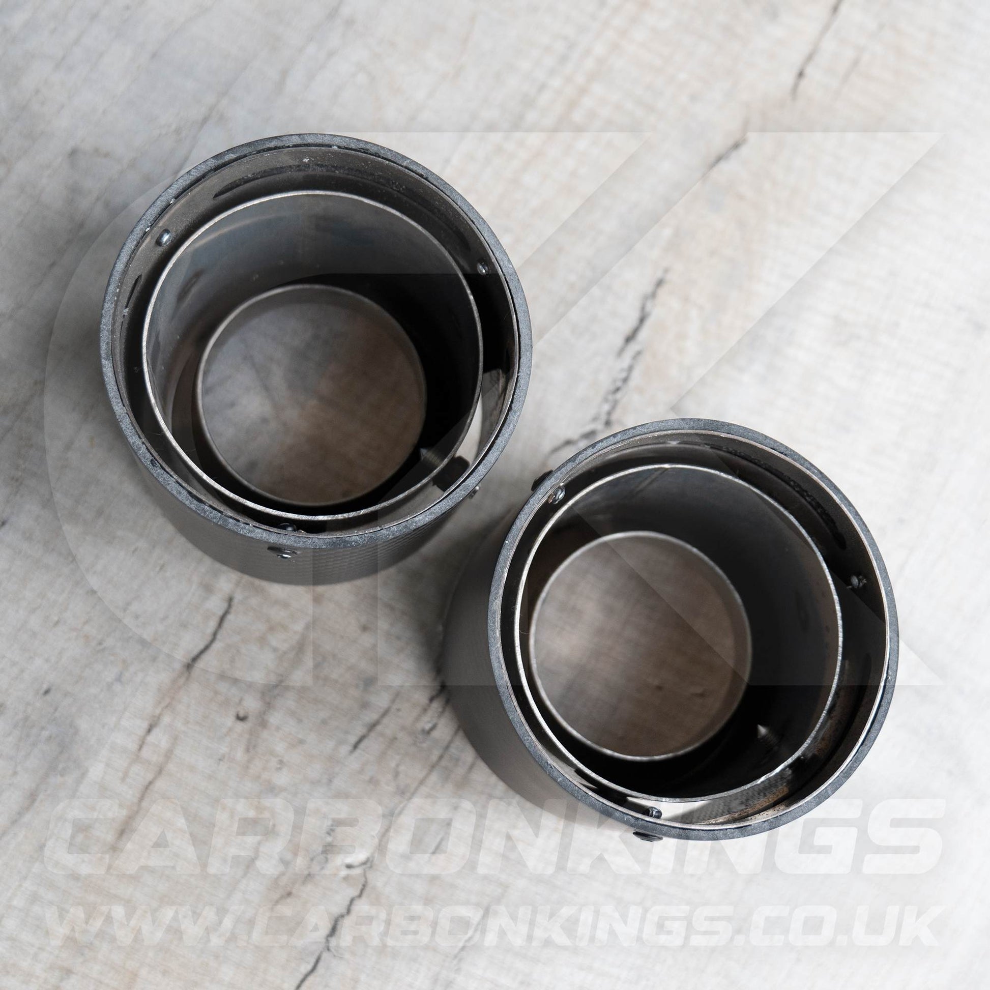 2x 85mm Mini JCW Satin Carbon Fibre / Silver Exhaust Tips F54 F55 F56 F57 F60 R55 R56