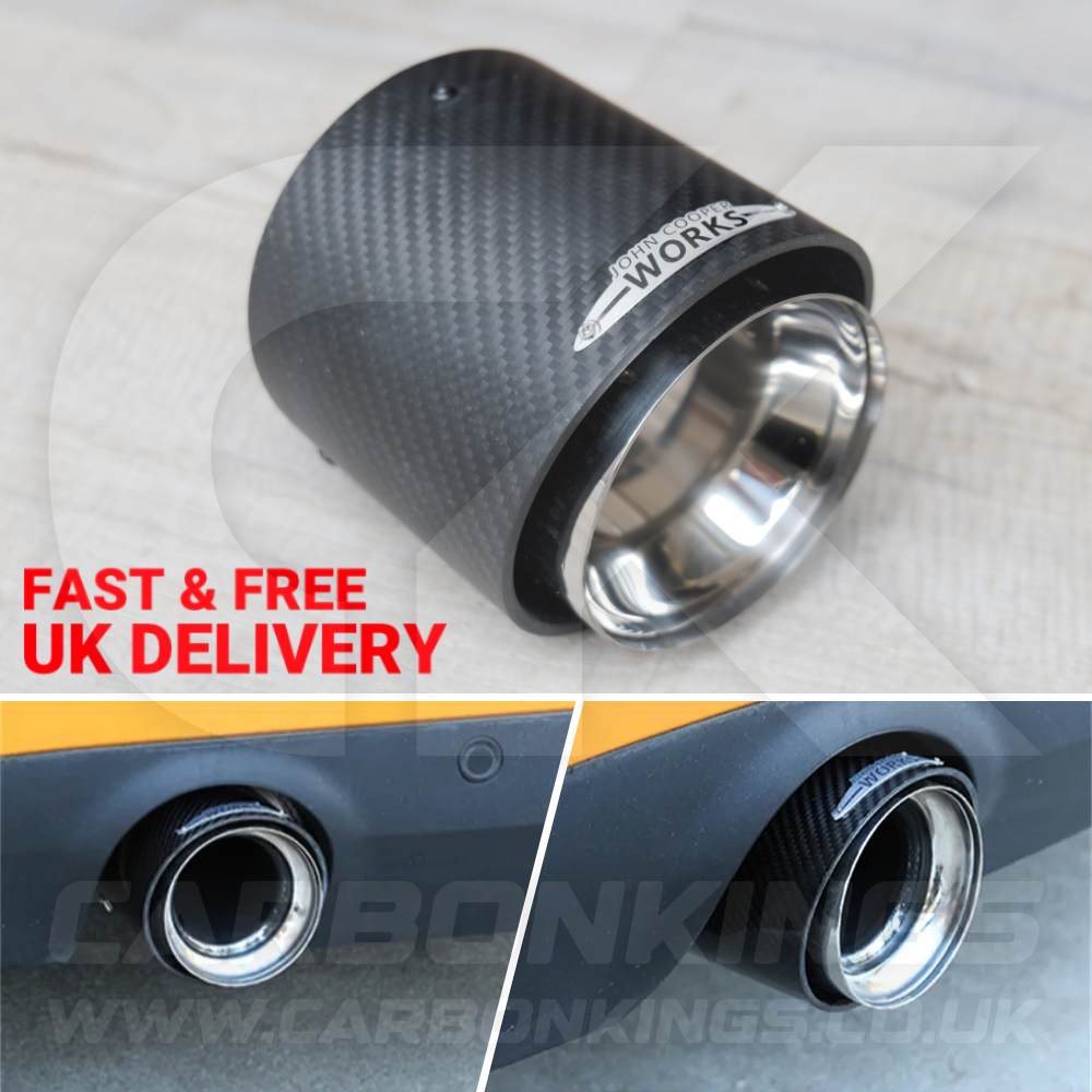 2x 85mm Mini JCW Satin Carbon Fibre / Silver Exhaust Tips F54 F55 F56 F57 F60 R55 R56