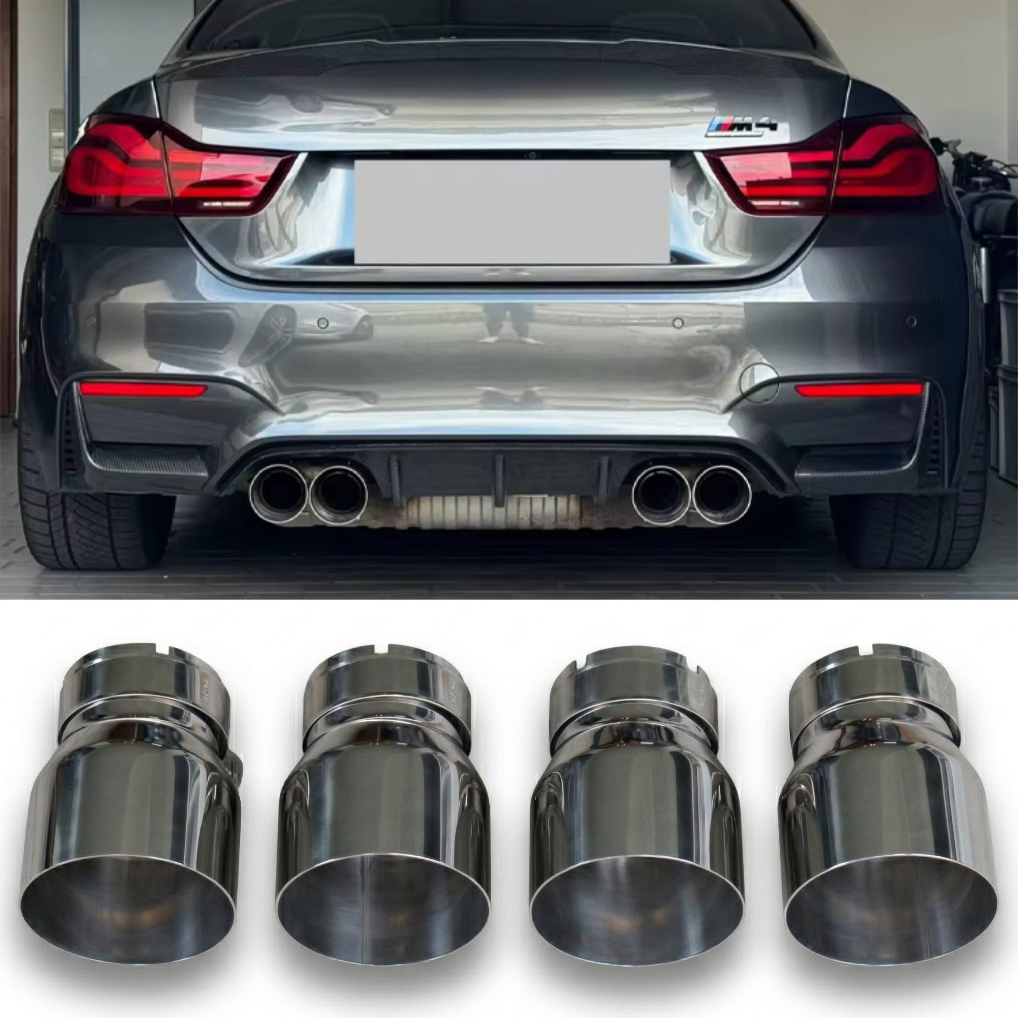 4x Chrome Silver Oversized Stainless Steel Exhaust Tips for BMW G87 M2 G80 G81 M3 G82 G83 M4