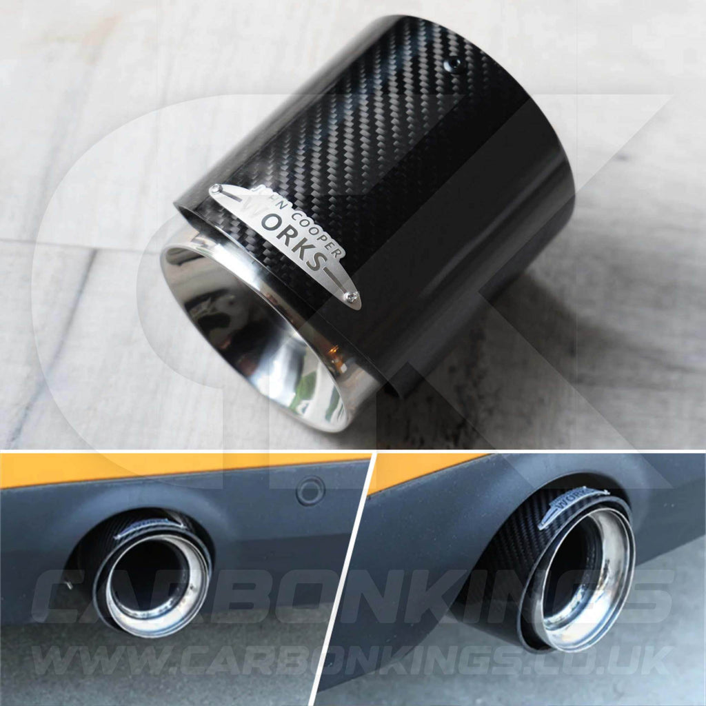 72mm Mini JCW Carbon Fibre / Silver Exhaust Tip R55 R56 R57 R58 R59 R60 R61 Cooper