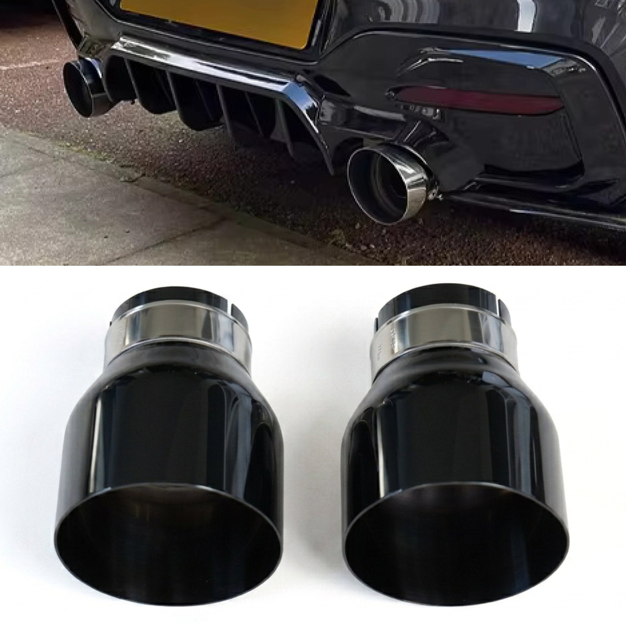2x Gloss Black Oversized Stainless Steel Exhaust Tips for BMW F20 F21 F22 F30 F32 M135i M140i M235i