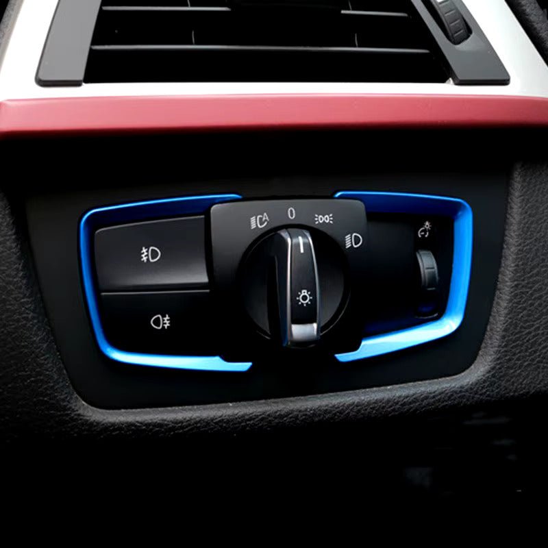 Blue Headlight Switch Trims for BMW M3 F80 F82 M4 F87 F30 M2 i3 1 2 3 4 5 6 Series - Interior Styling | Carbon Kings