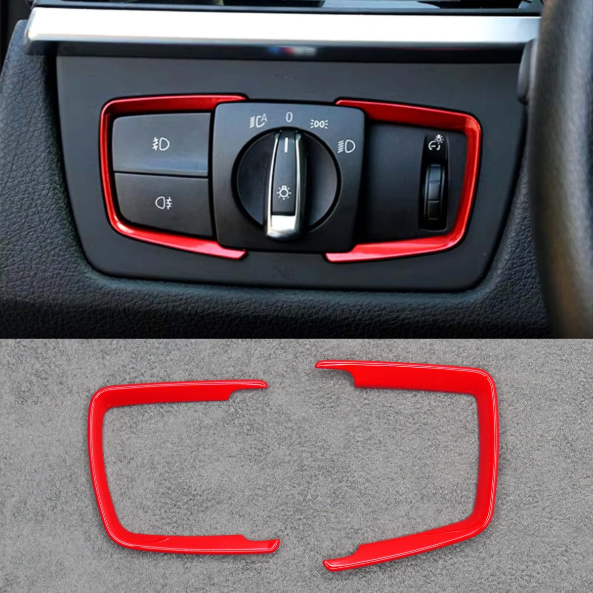 Red Headlight Switch Trims for BMW M3 F80 F82 M4 F87 F30 M2 i3 1 2 3 4 5 6 7 Series - Interior Styling | Carbon Kings