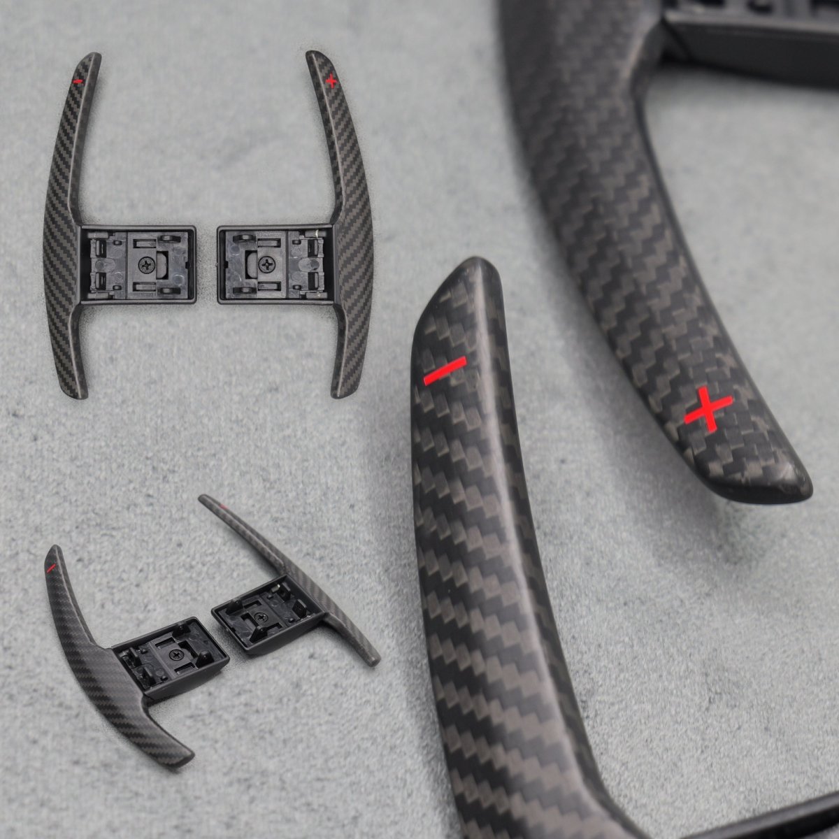 Satin Carbon Fibre / Red Gear Paddle Shifters BMW F80 M3 F82 F83 M4 F87 M2 - Interior Styling | Carbon Kings