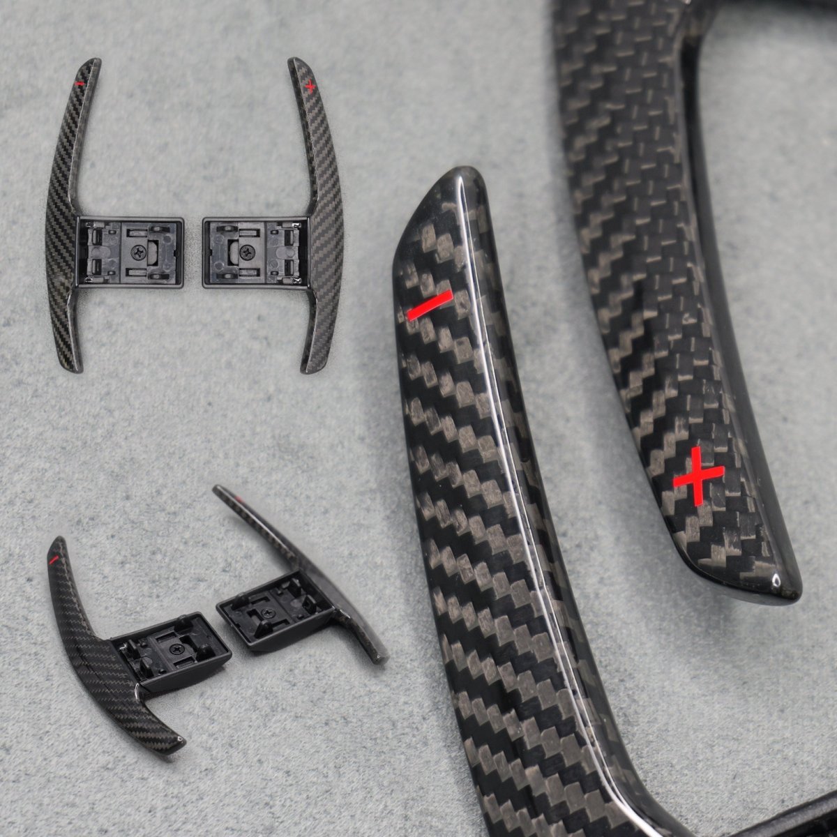 Carbon Fibre / Red Gear Paddle Shifters for BMW F80 M3 F82 F83 M4 F87 M2 F30 - Interior Styling | Carbon Kings