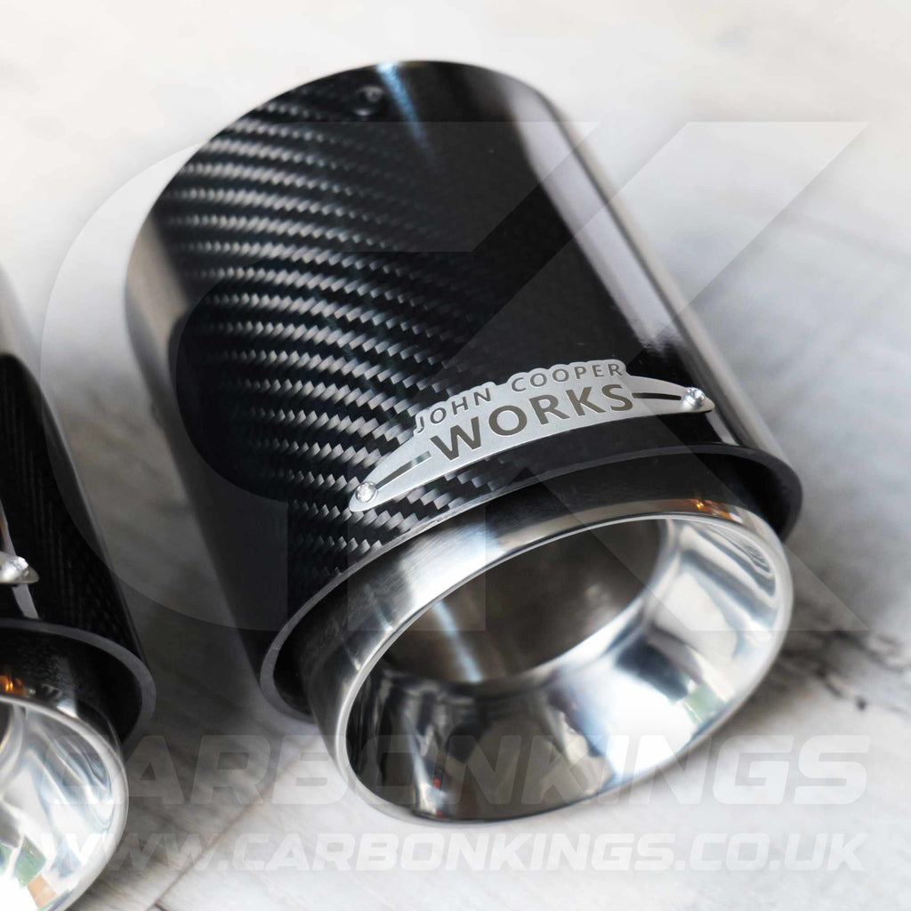 2x 85mm Mini JCW Carbon Fibre / Silver Exhaust Tips F54 F55 F56 F57 F60 R55 R56