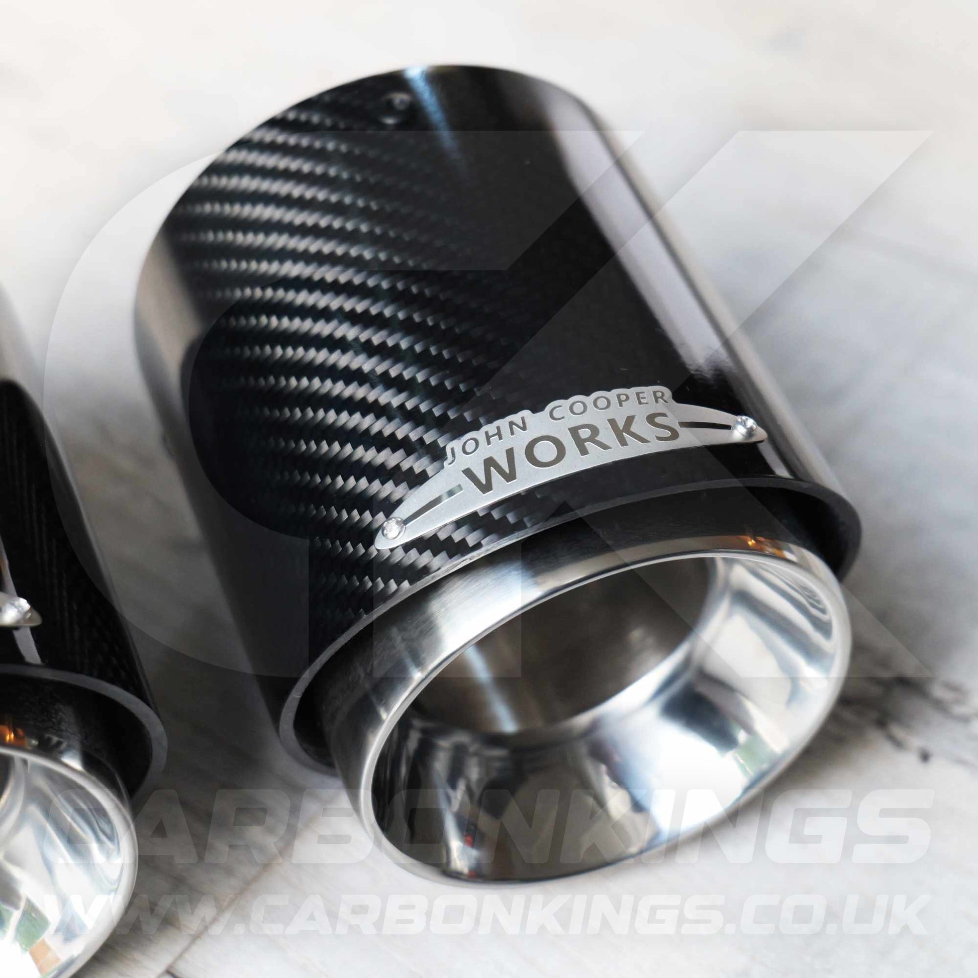 2x 85mm Mini JCW Carbon Fibre / Silver Exhaust Tips F54 F55 F56 F57 F60 R55 R56