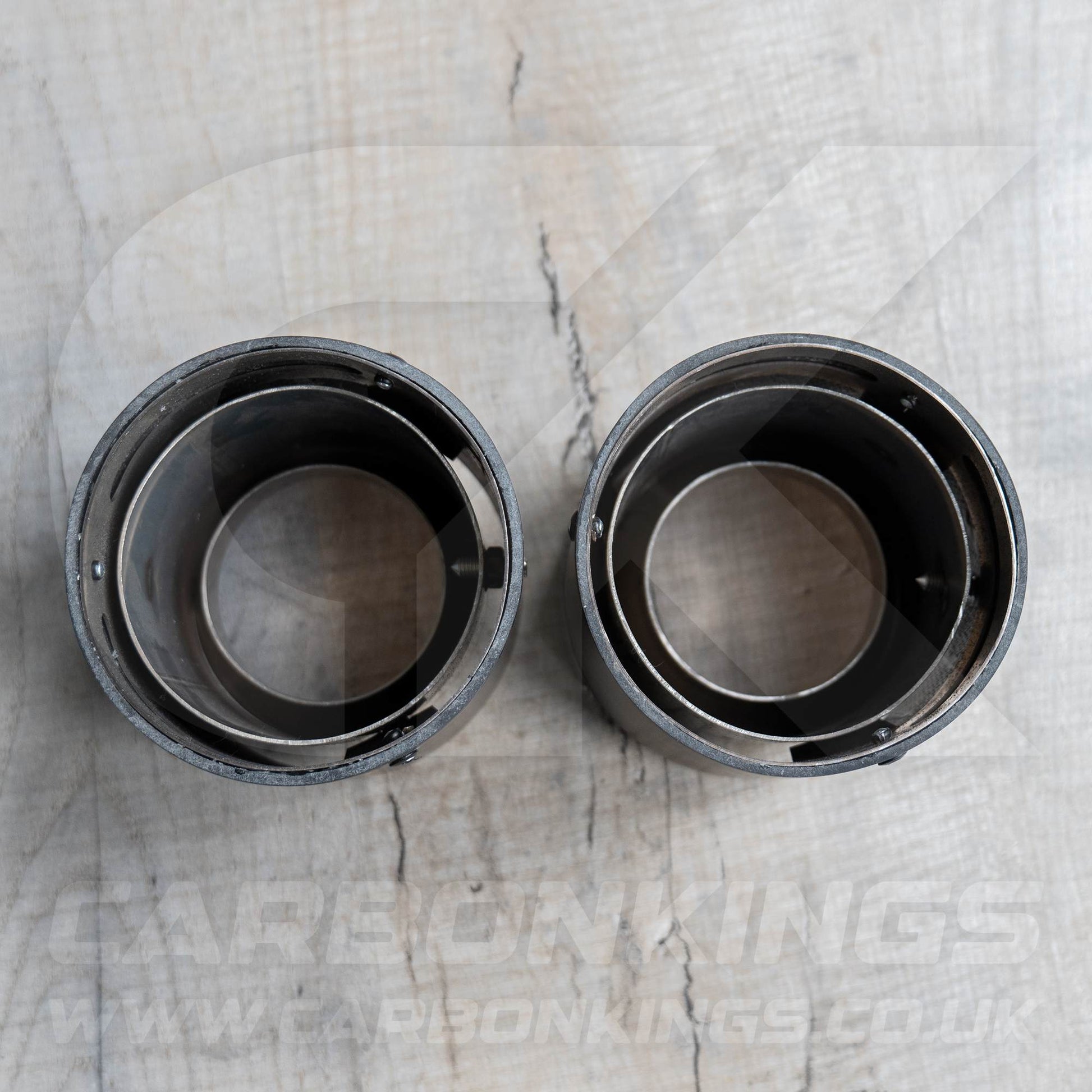 2x 85mm Mini JCW Satin Carbon Fibre / Silver Exhaust Tips F54 F55 F56 F57 F60 R55 R56