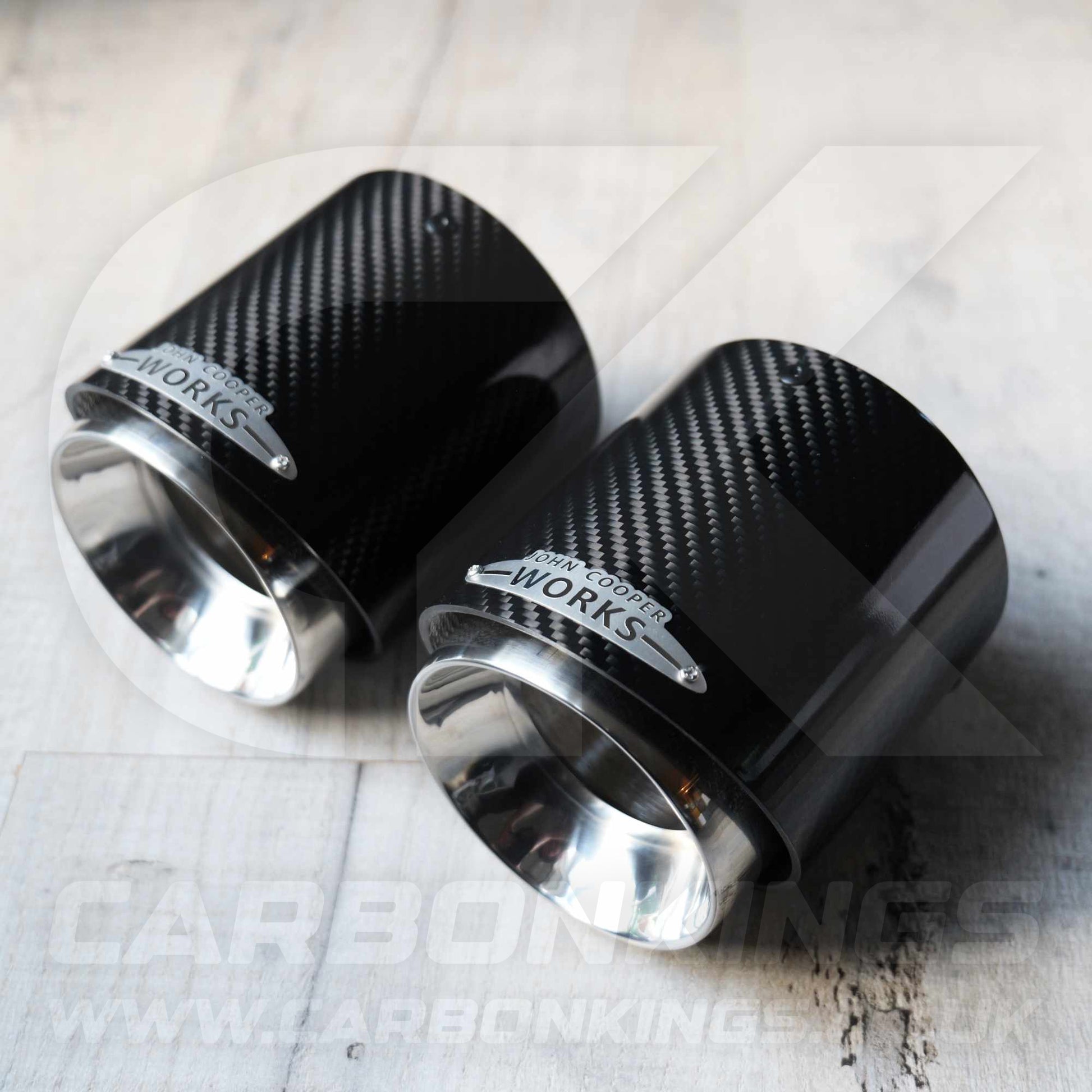 2x 85mm Mini JCW Carbon Fibre / Silver Exhaust Tips F54 F55 F56 F57 F60 R55 R56