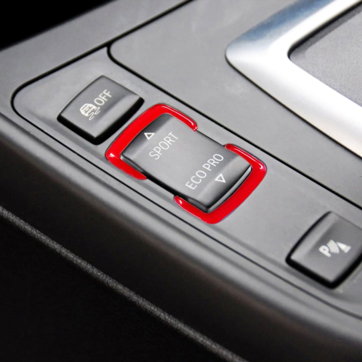 Red Sport Eco Pro Centre Button Trim for BMW F20 F21 F22 F30 F32 F33 F36 i3 i3S - Interior Styling | Carbon Kings