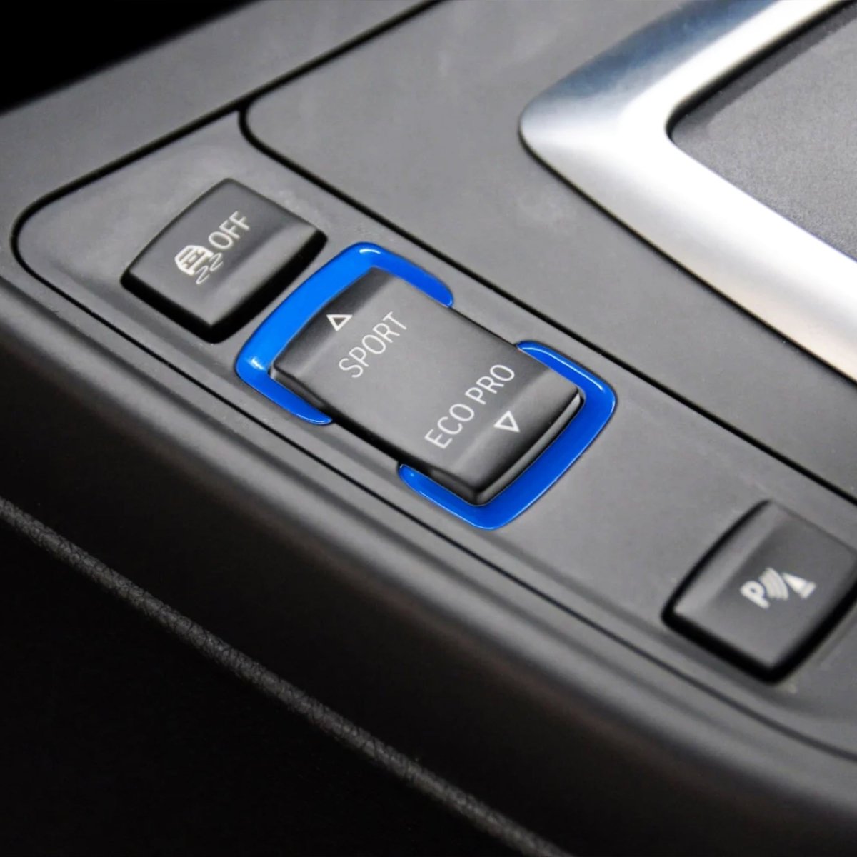Blue Sport Eco Centre Button Trim for BMW F20 F21 F22 F30 F32 F33 F36 i3 i3S - Interior Styling | Carbon Kings