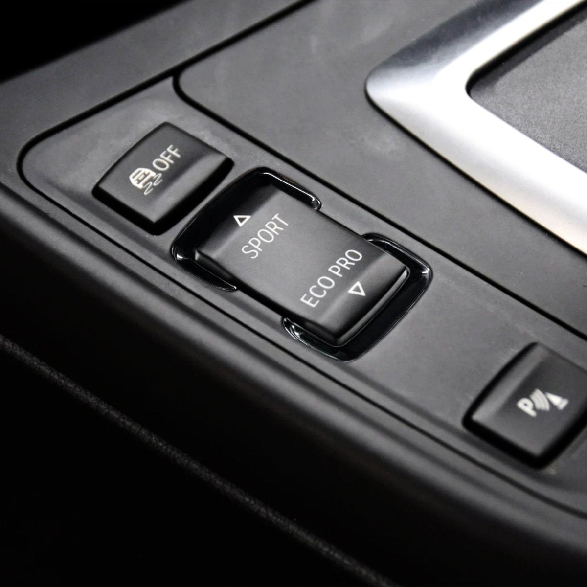 Black Sport Eco Centre Button Trim for BMW F20 F21 F22 F30 F32 F33 F36 i3 i3S - Interior Styling | Carbon Kings