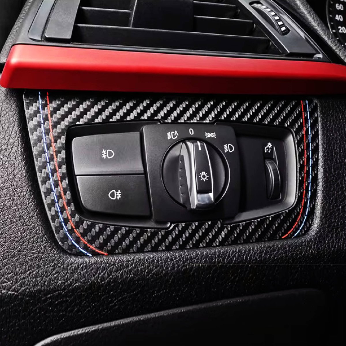 Carbon Fibre Style Headlight Switch Trim for BMW F30 F34 F80 M3 F82 M4 M5 F87 M2 - Interior Styling | Carbon Kings