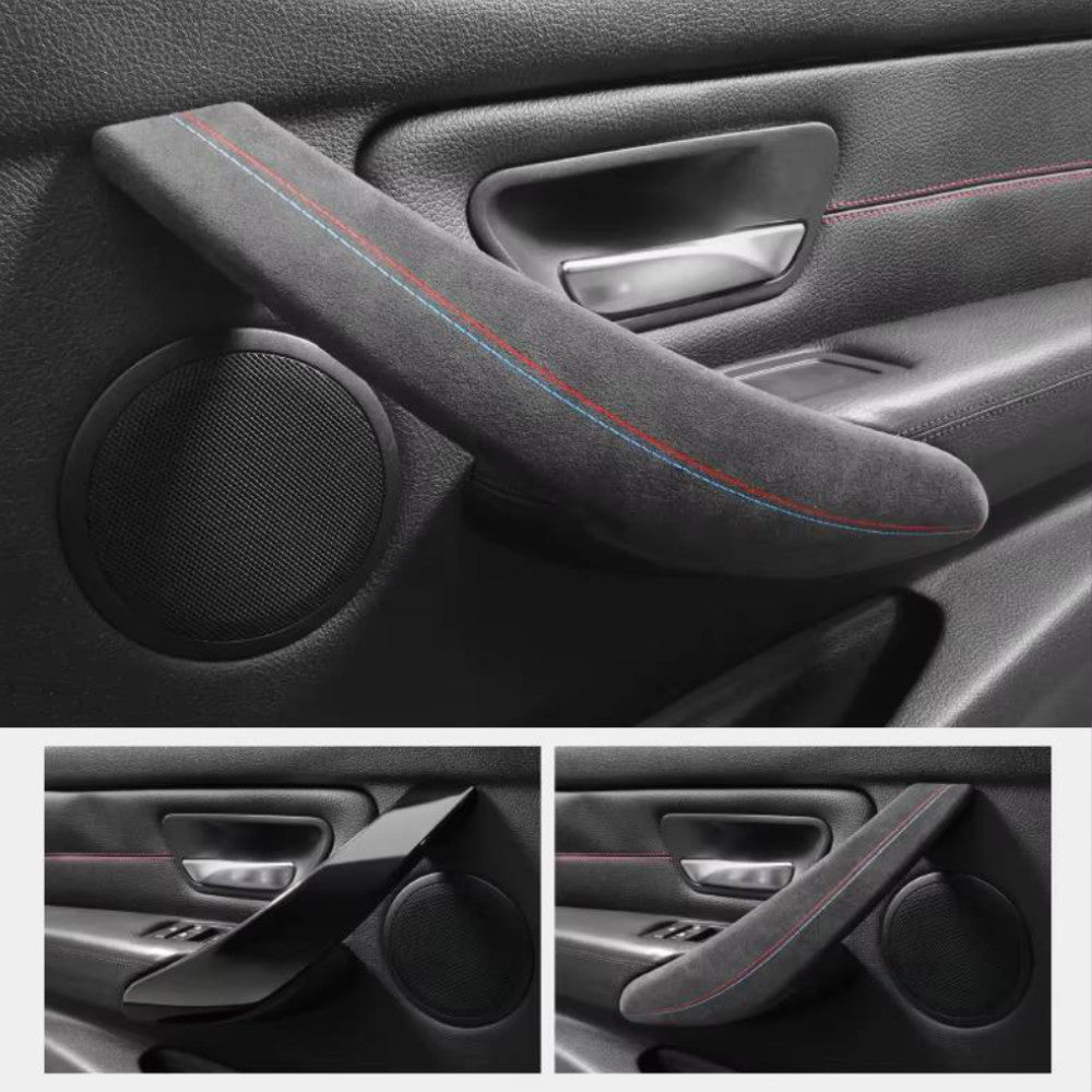 Alcantara Door Handle Covers Printed Red Blue Stitching BMW 3 4 Series F30 F31 F34 F32 F33 F36