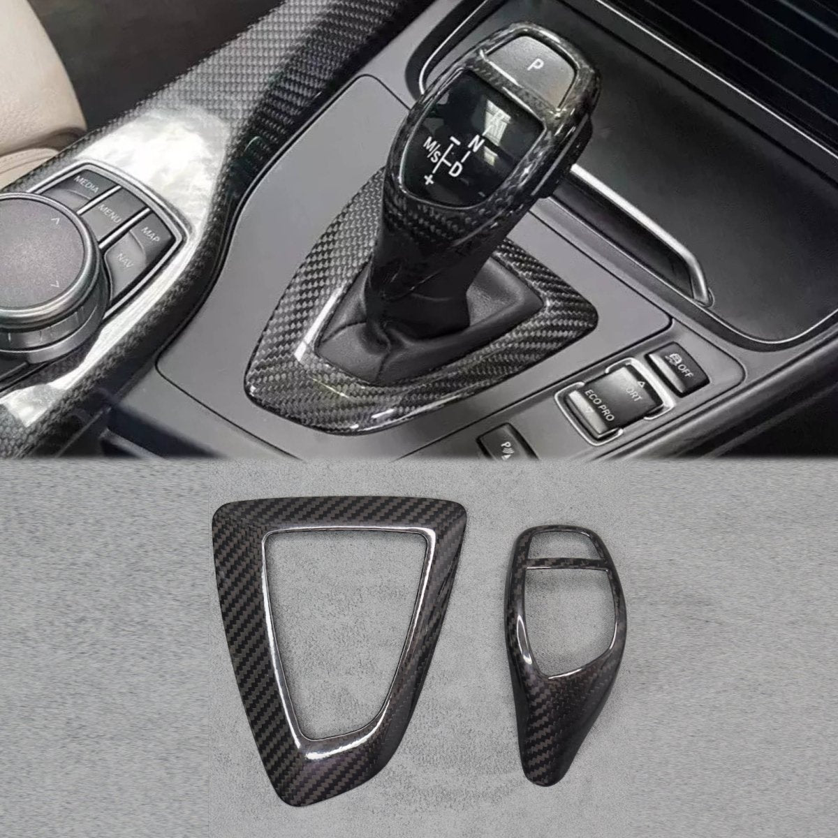 Carbon Fibre Gear Knob & Surround Trims BMW F20 M135i M140i M235i M240i - Interior Styling | Carbon Kings