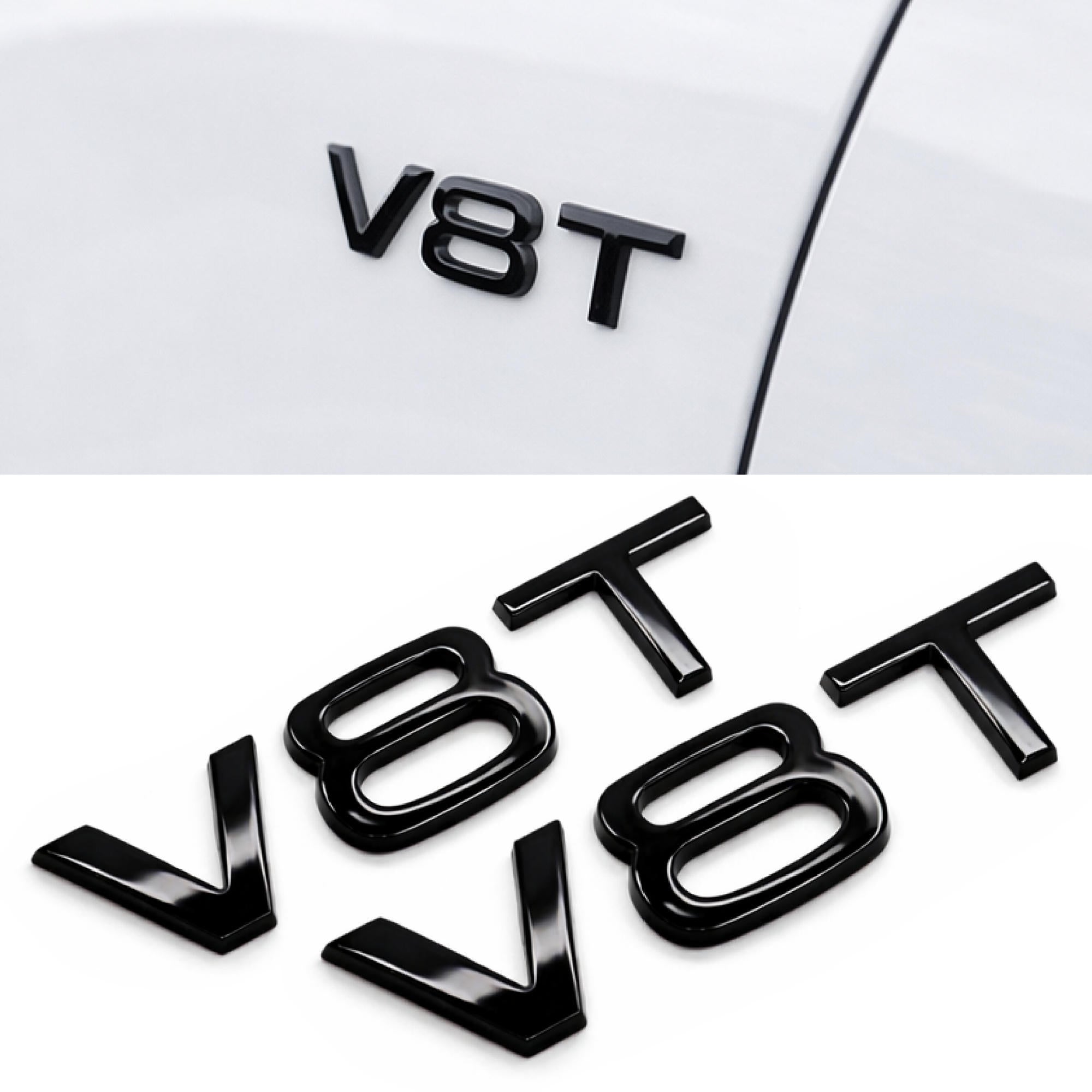 2x Gloss Black V8T Side Wing Badge Emblems for Audi SQ7 S6 S5 RS4 RS5 RS6 RS7 S8