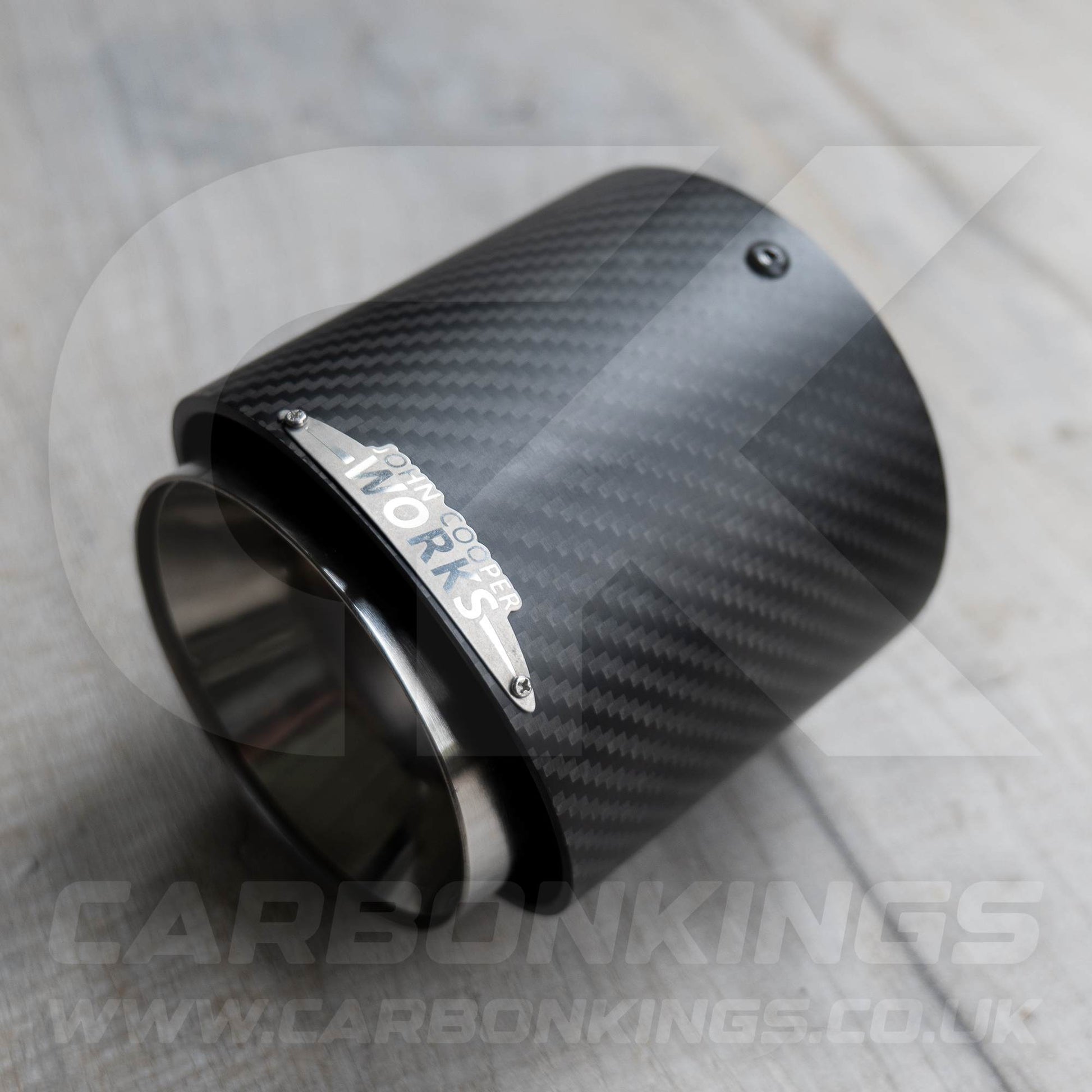 2x 85mm Mini JCW Satin Carbon Fibre / Silver Exhaust Tips F54 F55 F56 F57 F60 R55 R56