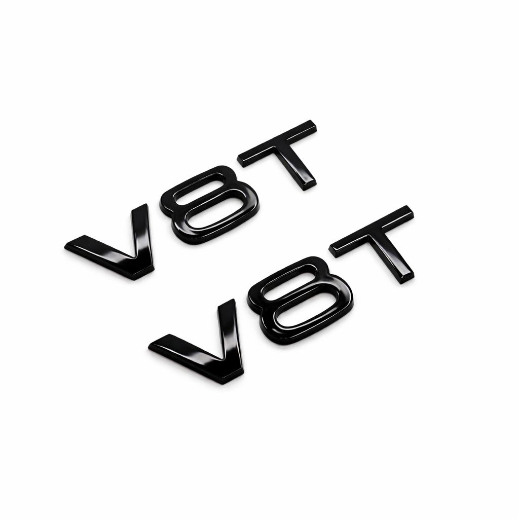2x Gloss Black V8T Side Wing Badge Emblems for Audi SQ7 S6 S5 RS4 RS5 RS6 RS7 S8