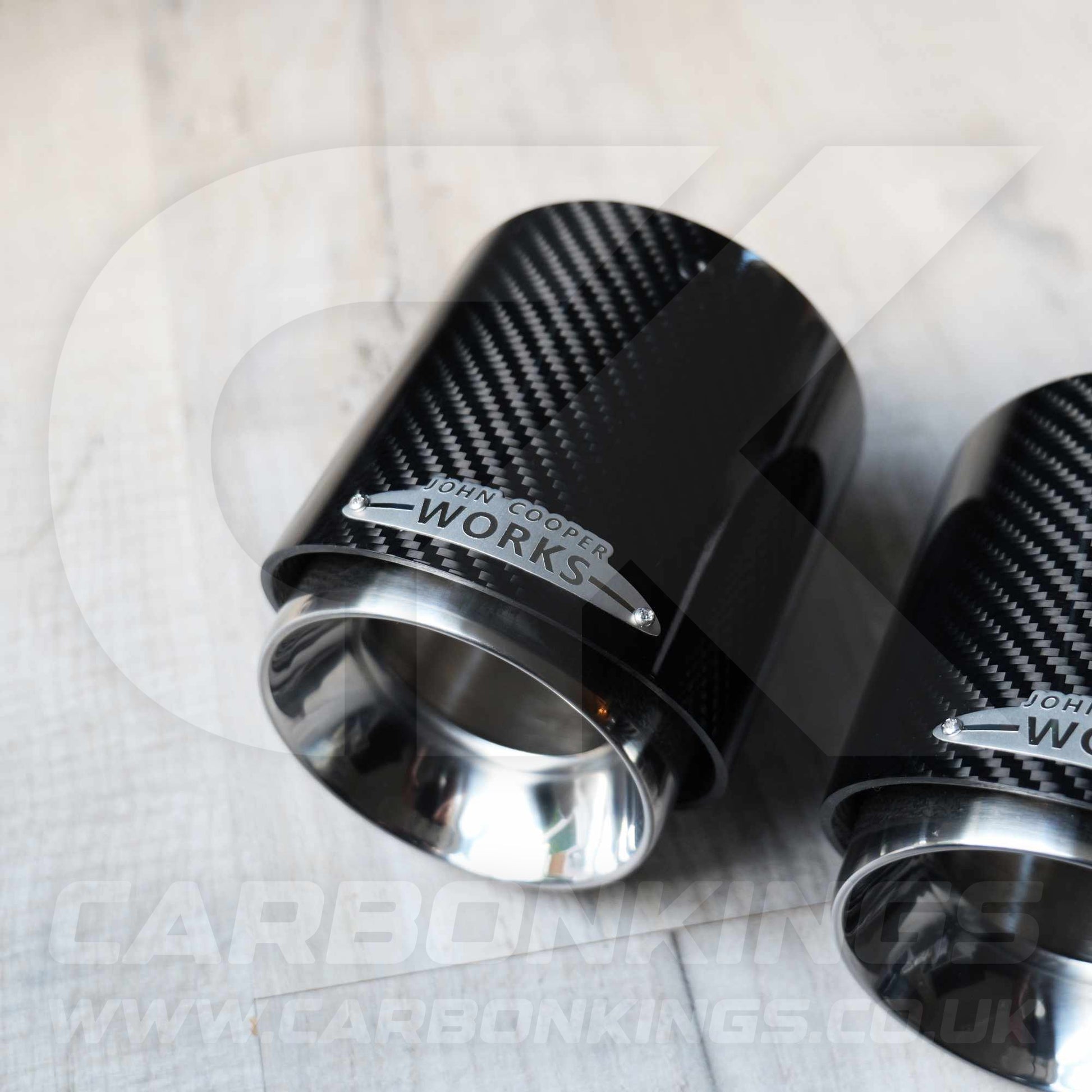 2x 85mm Mini JCW Carbon Fibre / Silver Exhaust Tips F54 F55 F56 F57 F60 R55 R56