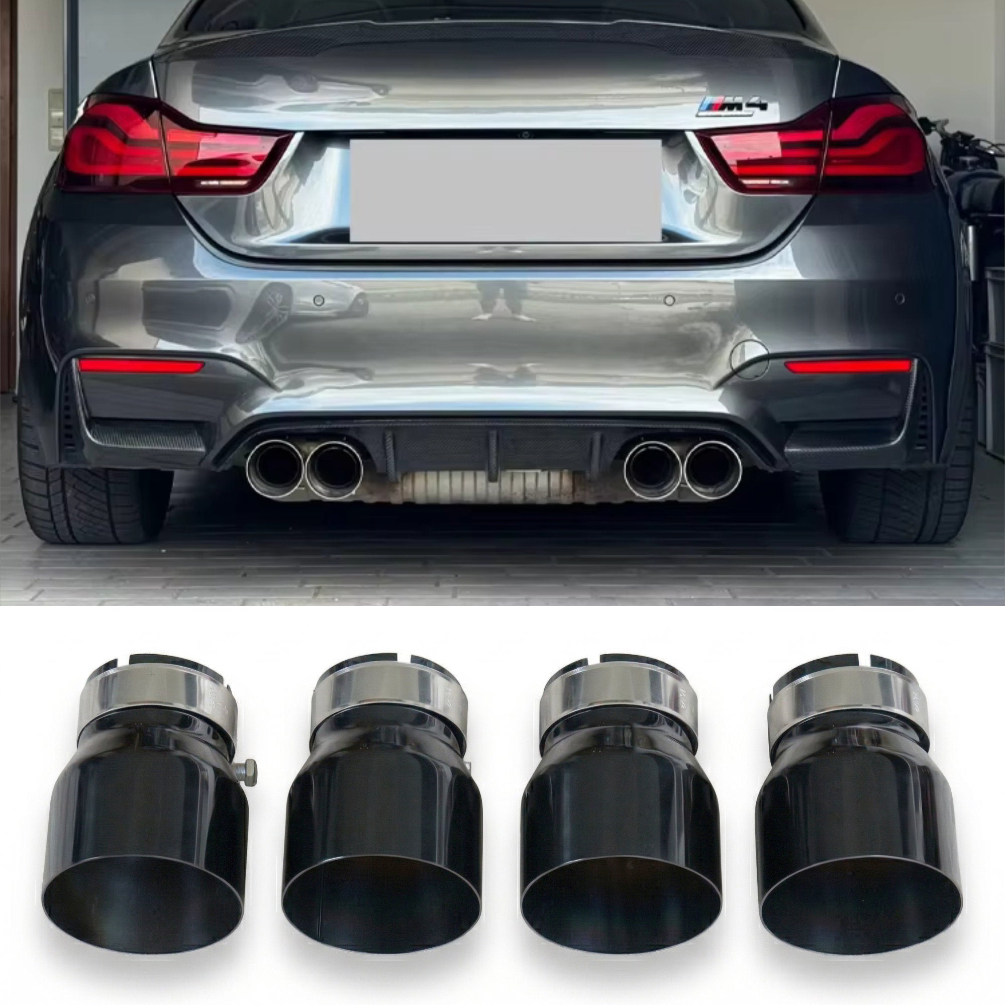 4x Black Oversized Stainless Steel Exhaust Tips for BMW G87 M2 G80 G81 M3 G82 G83 M4