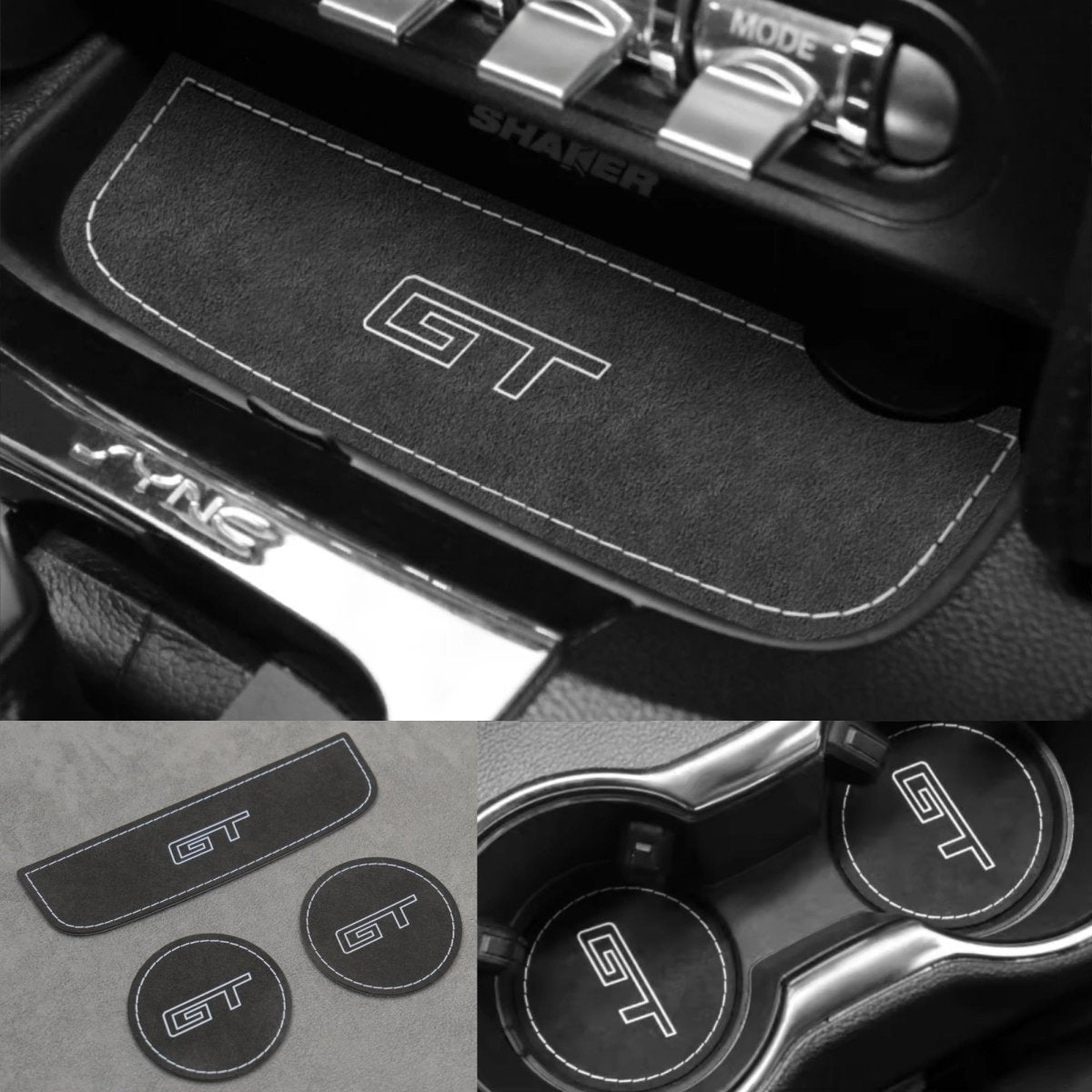 Alcantara Cup Holder Storage Covers for Ford Mustang GT S550 Mach 1 V8 GT350 - Interior Styling | Carbon Kings
