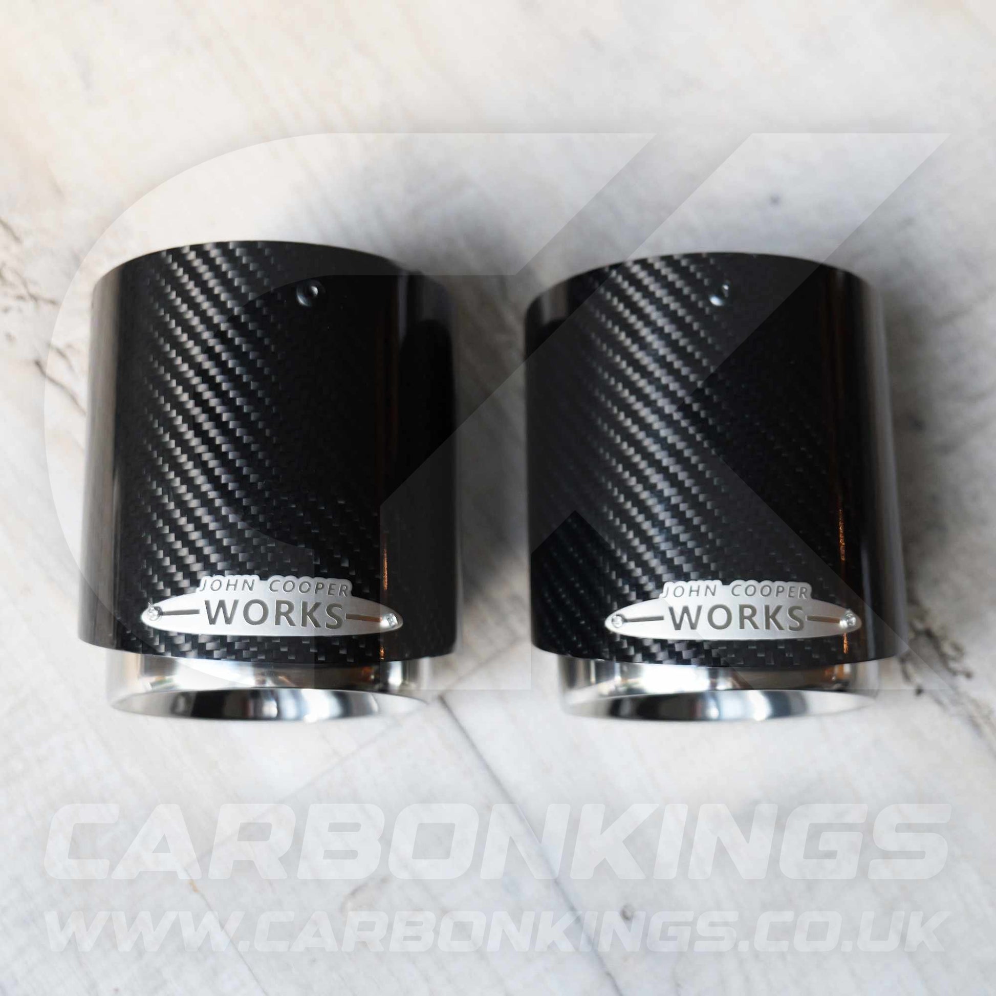 2x 85mm Mini JCW Carbon Fibre / Silver Exhaust Tips F54 F55 F56 F57 F60 R55 R56