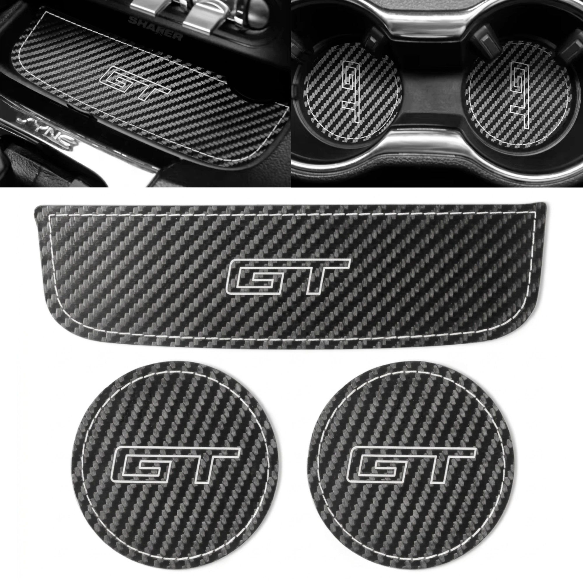 Carbon Fibre Style Cup Holder Storage Covers for Ford Mustang GT S550 Mach 1 V8 GT350