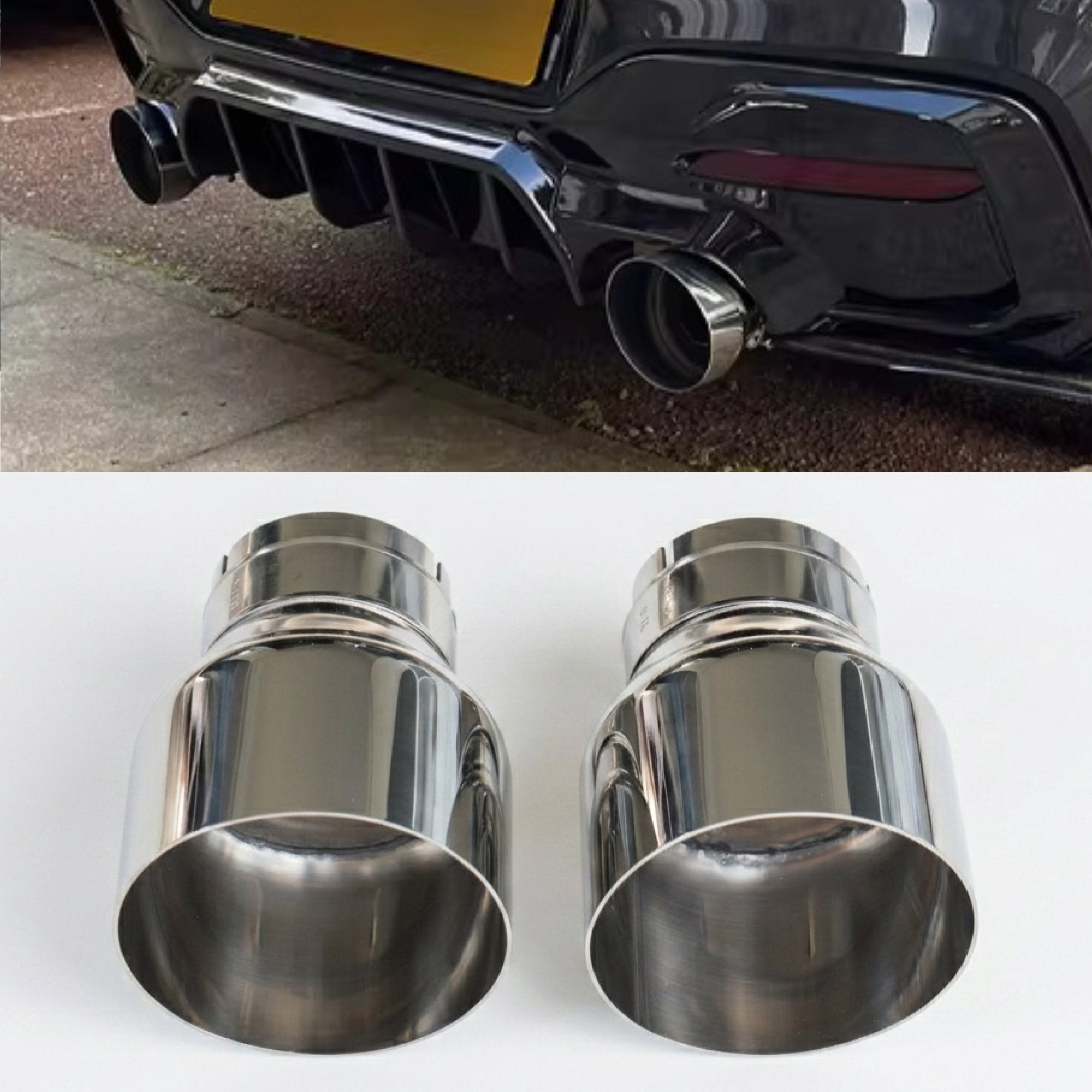 2x Chrome Silver Oversized Stainless Steel Exhaust Tips for BMW F20 F21 F22 F30 F32 M135i M140i M235i