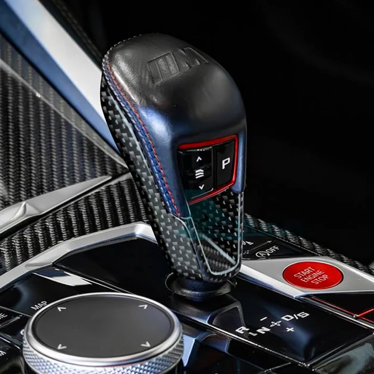 Carbon Fibre Gear Knob Cover Trim for BMW G80 M3 G82 M4 G87 M2 - Interior Styling | Carbon Kings