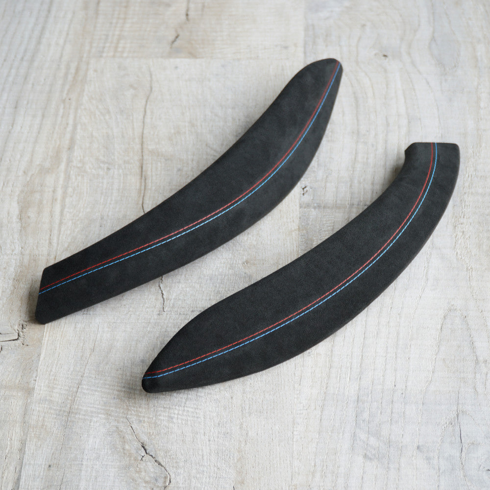 Alcantara Door Handle Covers Printed Red Blue Stitching BMW 3 4 Series F30 F31 F34 F32 F33 F36
