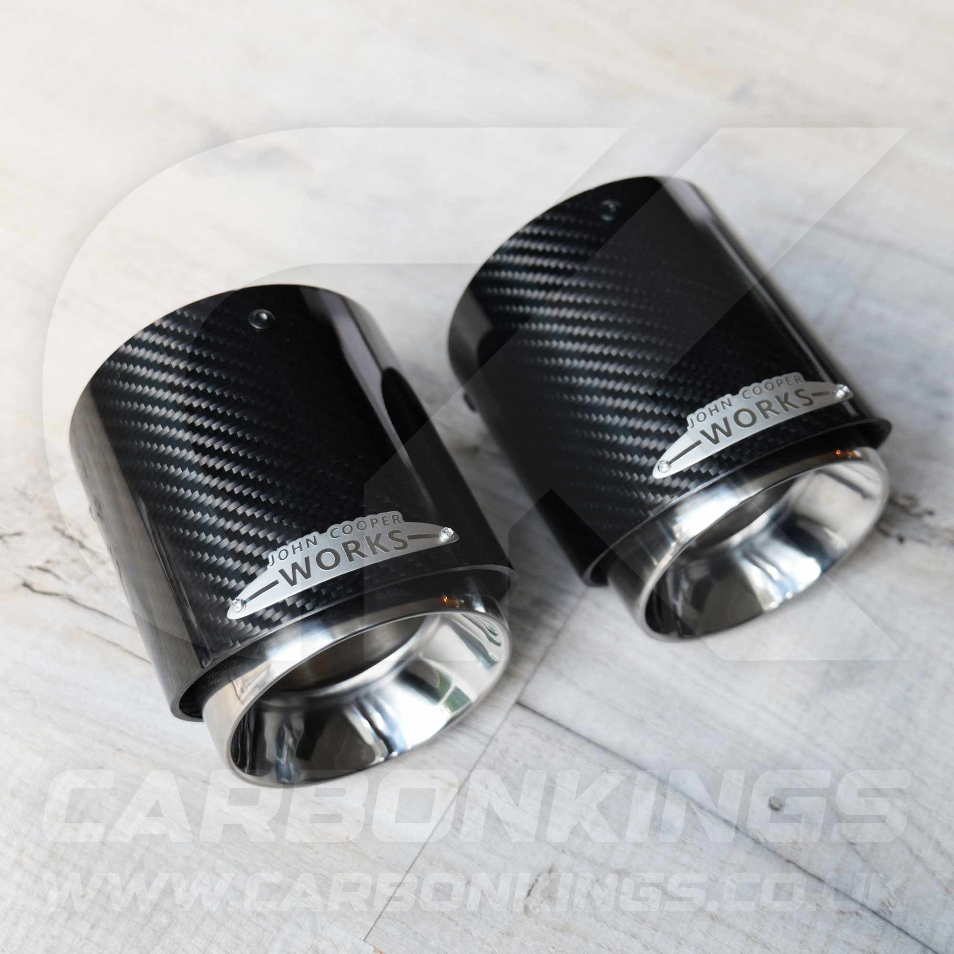 2x 85mm Mini JCW Carbon Fibre / Silver Exhaust Tips F54 F55 F56 F57 F60 R55 R56