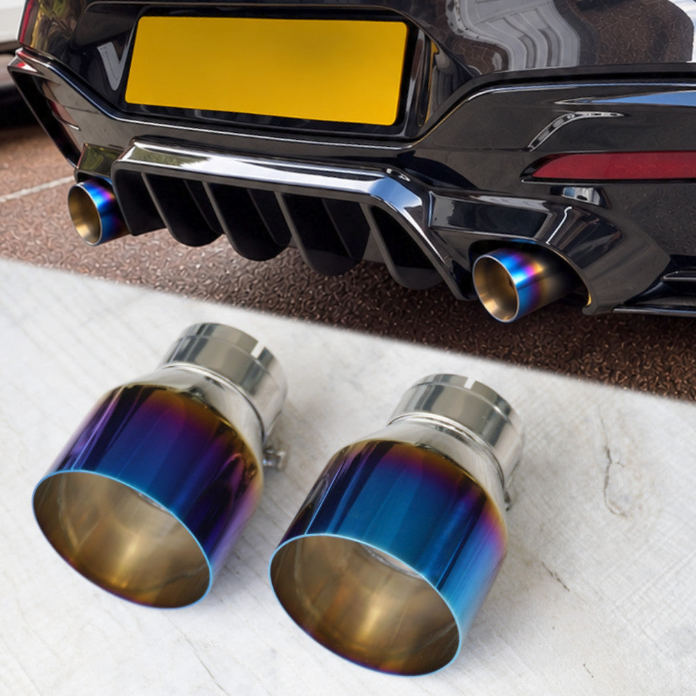 2x Burnt Blue Oversized Stainless Steel Exhaust Tips for BMW F20 F21 F22 F30 F32 M135i M140i M235i
