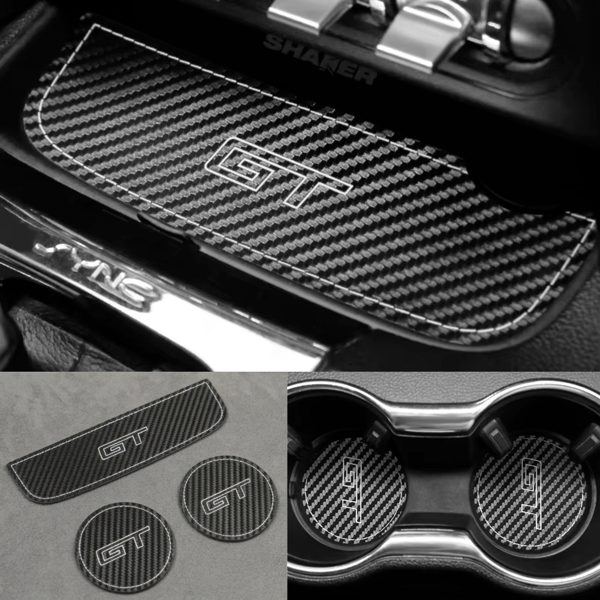 Carbon Fibre Style Cup Holder Storage Covers for Ford Mustang GT S550 Mach 1 V8 GT350