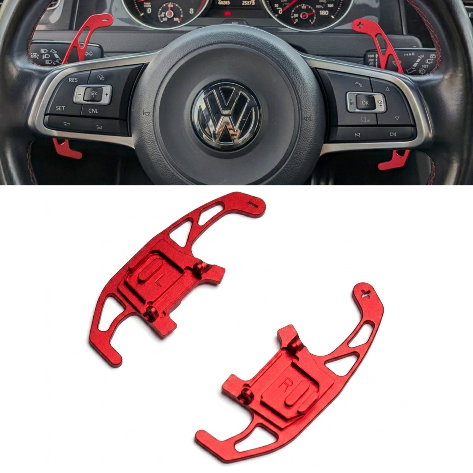 Red Alloy Extended Gear Shifter Paddles for Volkswagen VW Golf MK7 7.5 GTI GTD R TSI DSG
