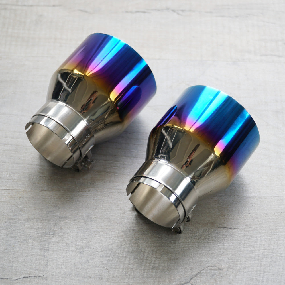 2x Burnt Blue Oversized Stainless Steel Exhaust Tips for BMW F20 F21 F22 F30 F32 M135i M140i M235i